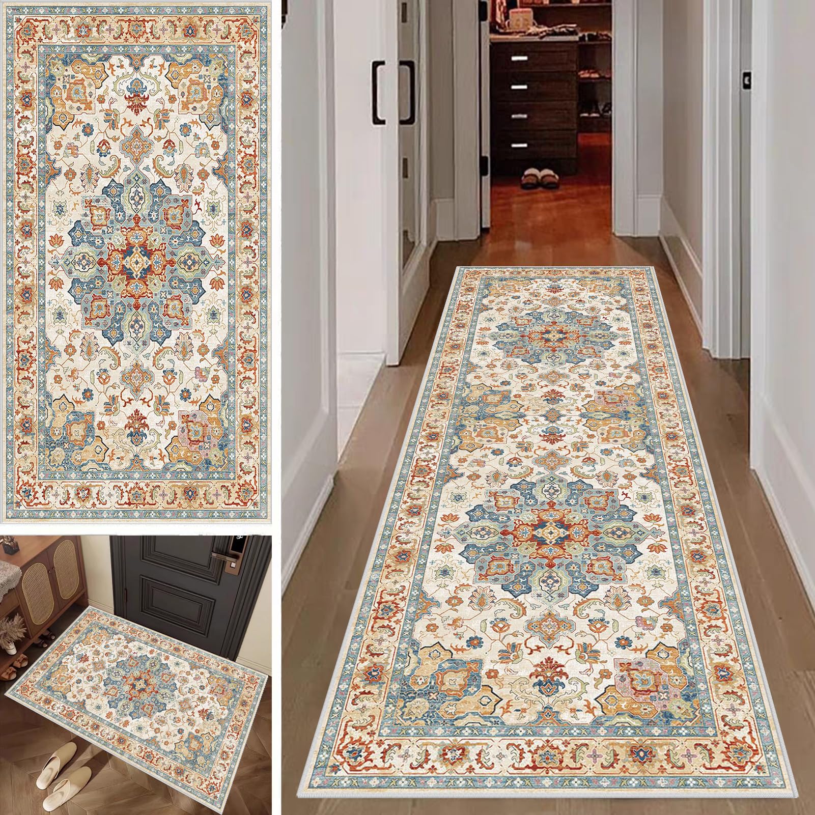 SUNMME Non Slip Kitchen Runner Rugs Carpet Runners for Hallway Machine Washable Hall Runner Narrow Rug Absorbent Area Rug Door Mats Runner Rug for Hallway Living Room Entryway 90 x 240 cm