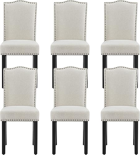Topeakmart Silla de comedor acolchada con respaldo alto y patas de madera para el hogar y los restaurantes silla tapizada de tela clásica para sala