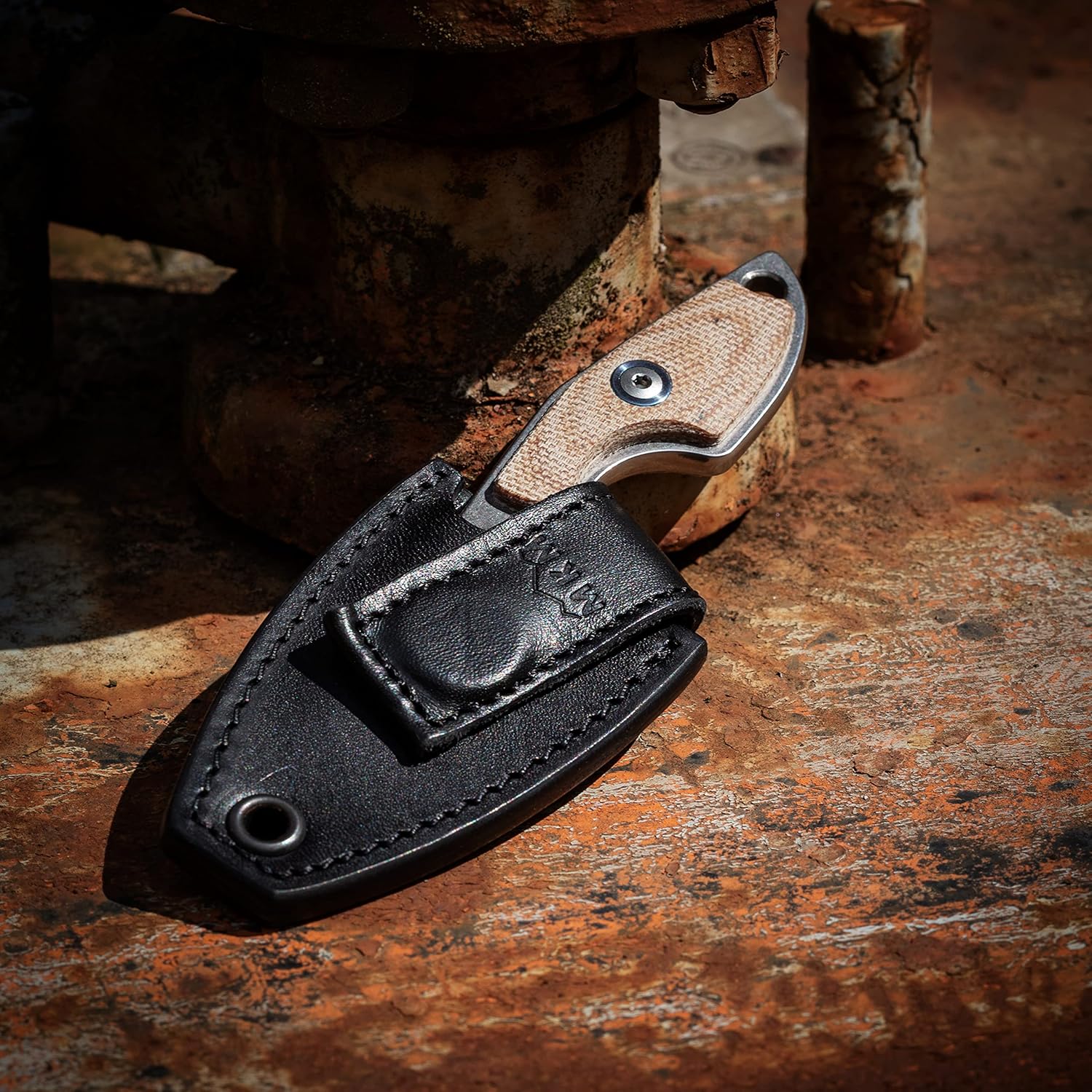 MKM Maniago Knife Makers MIKRO 2 Sheepsfoot Fixed Blade Neck Knife and EDC Tool - M390 Super Steel, Full Tang, Designed by Jesper Voxnaes, Made in Italy (Natural Micarta)