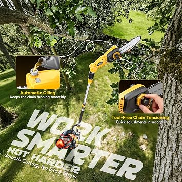 Ecarke Electric Pole Saw Compatible with Dewalt 20V, 16FT Max Total Reach, 8 Inch Detachable Tree Cutter, Electric Chainsaw Trimmer, 26ft/s Cutting Speed Pruner for Branch Pruning (Tool Only)