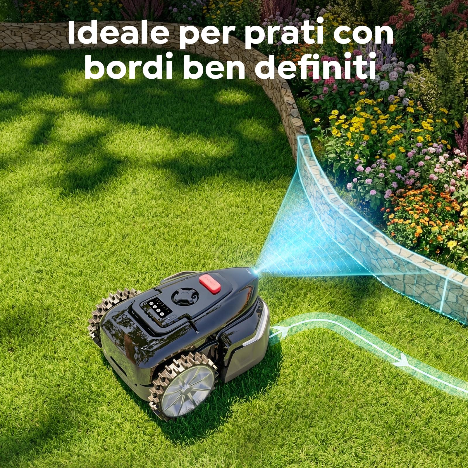 YARDCARE V3 Robot Cortacésped sin Cable Perimetral, Navegación Visual con IA, Detección de más de 150 Obstáculos, Control por App, Motor sin Escobillas, 50 dB, Altura de Corte Ajustable