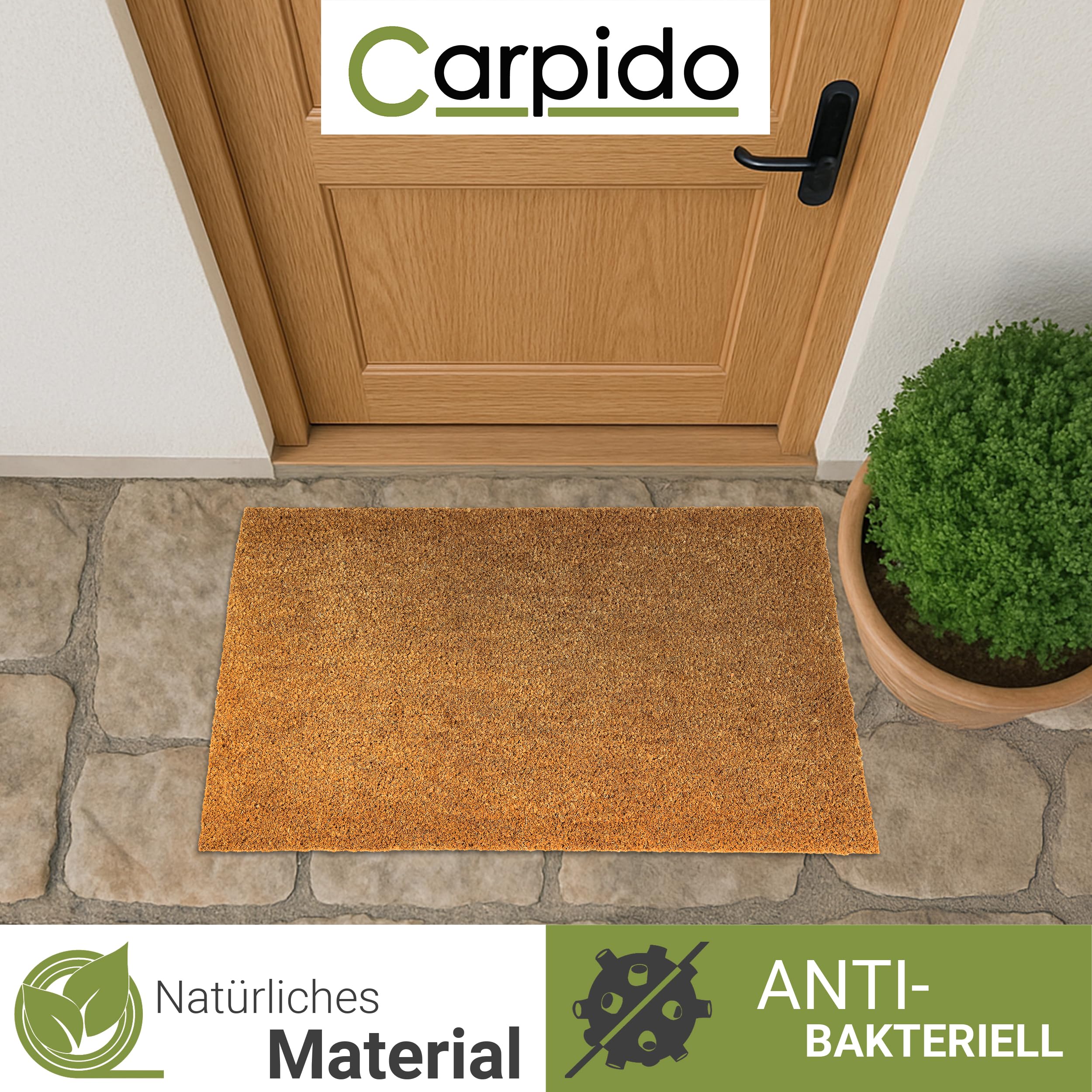 Kokosmatte Innen & überdachten Außenbereich 30 mm - 60 x 90cm (Rechteckig) | Rutschfeste Fußmatte langlebig Schuhmatte 100% Kokos Fussmatte natürliches Material Türmatte Eingangsbereich schmutzabweisend