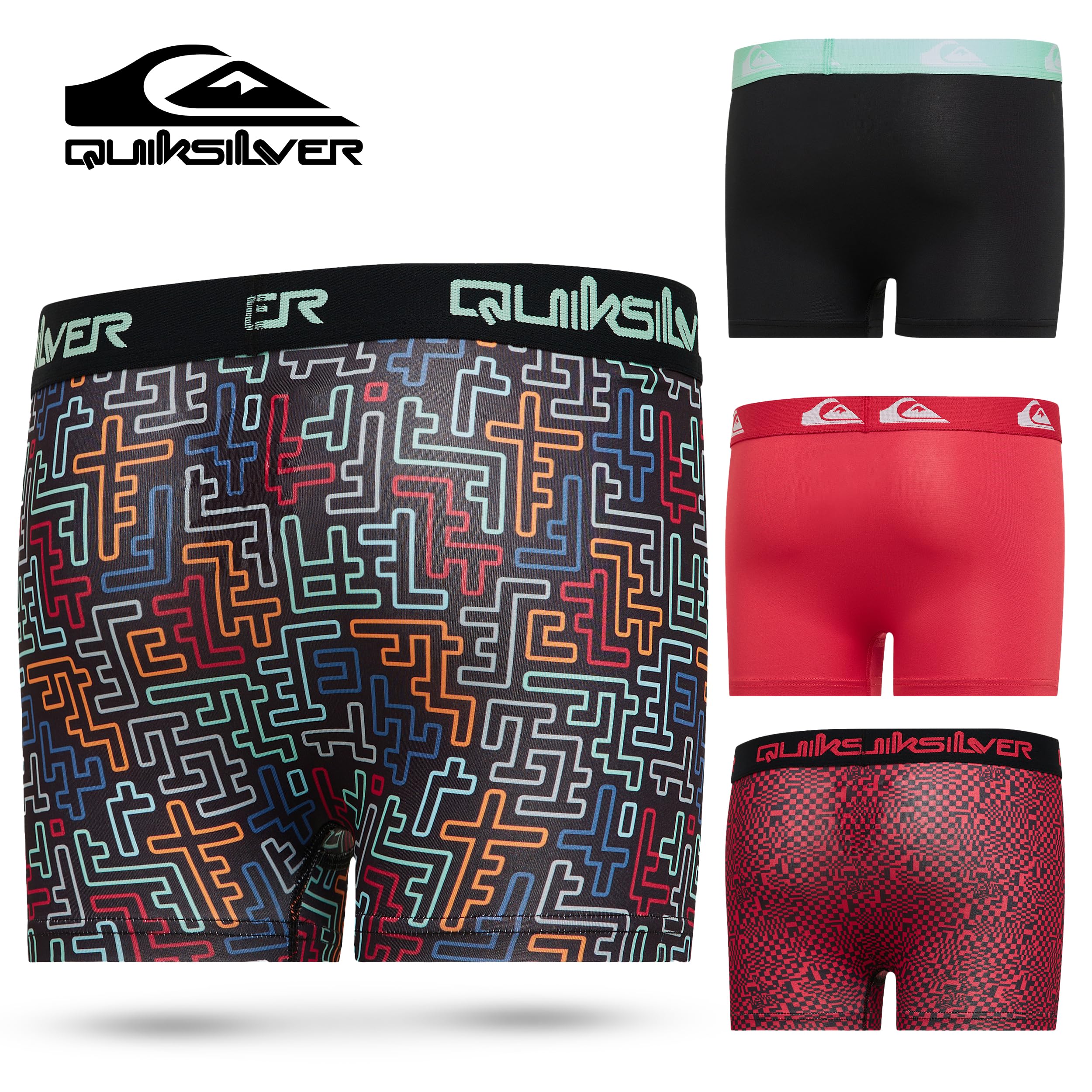Quiksilver Confezione da 4 boxer per ragazzi dai 6 ai 18 anni, resistenti, elasticizzati, traspiranti, traspiranti