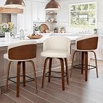 Cozyman Swivel Bar Stools Set of 2, 26" Mid Century Modern Counter Height Stools, Faux Leather Barstools with Bentwood Back for Kitchen Island Home Bar Cafe (Ivory)