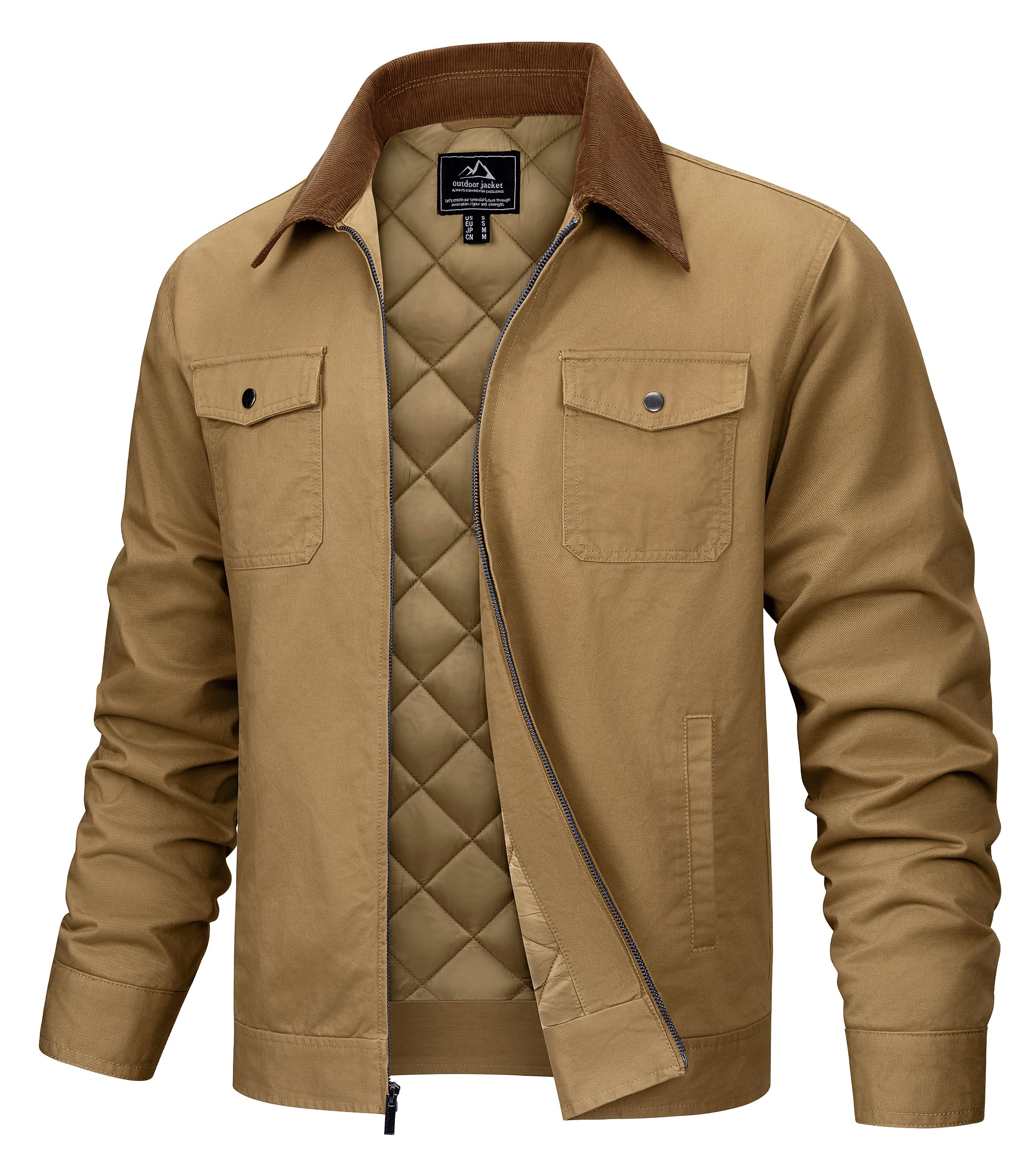 TACVASEN Herren Jacke Corduroy Collar Hemdjacke mit Brusttaschen Trucker Canvasjacke Winterjacke Gefütterte Thermojacke