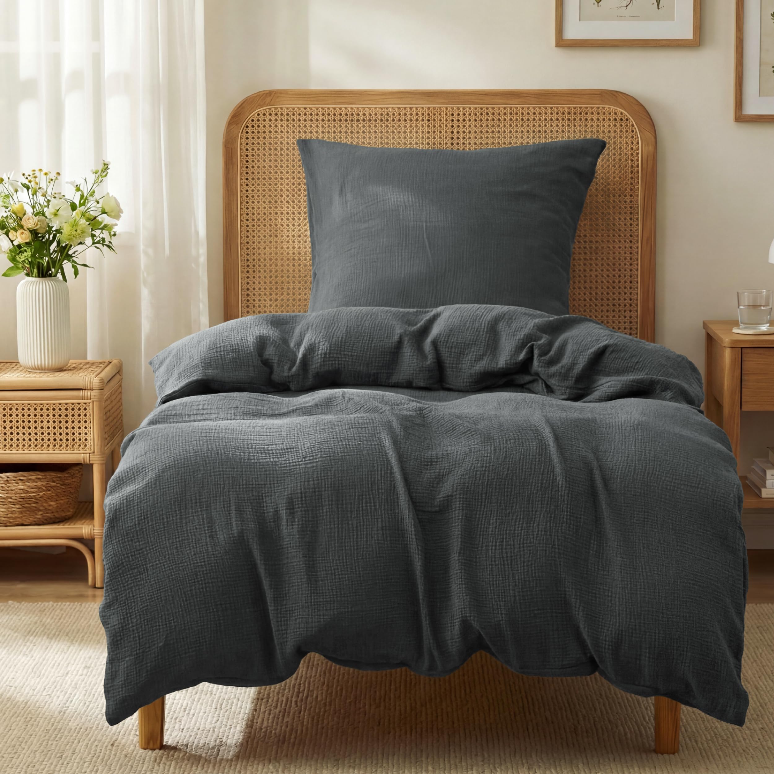 BEDSURE Musselin Bettwäsche 100% Baumwolle Bettbezug Oeko-TEX Bettwäsche-Sets für Kinder und Erwachsene Sommerbettwäsche mit Reißverschluss