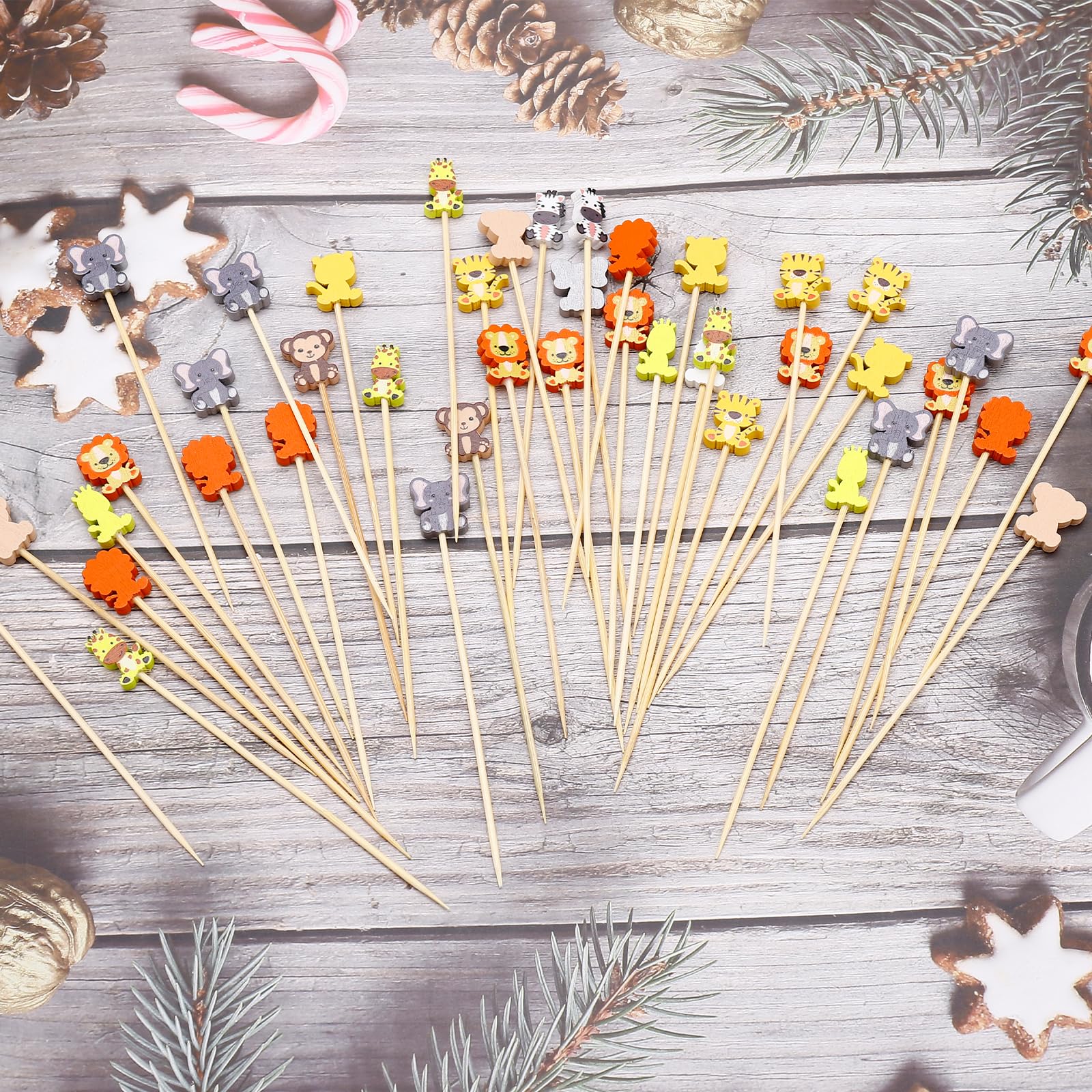 Lot De 100 Brochettes Cocktail Animaux En Bois – Tigre, Lion, Zèbre & Co – 13 Cm – Idéal Anniversaire Enfants, Fêtes D'Été Et Apéros Fun