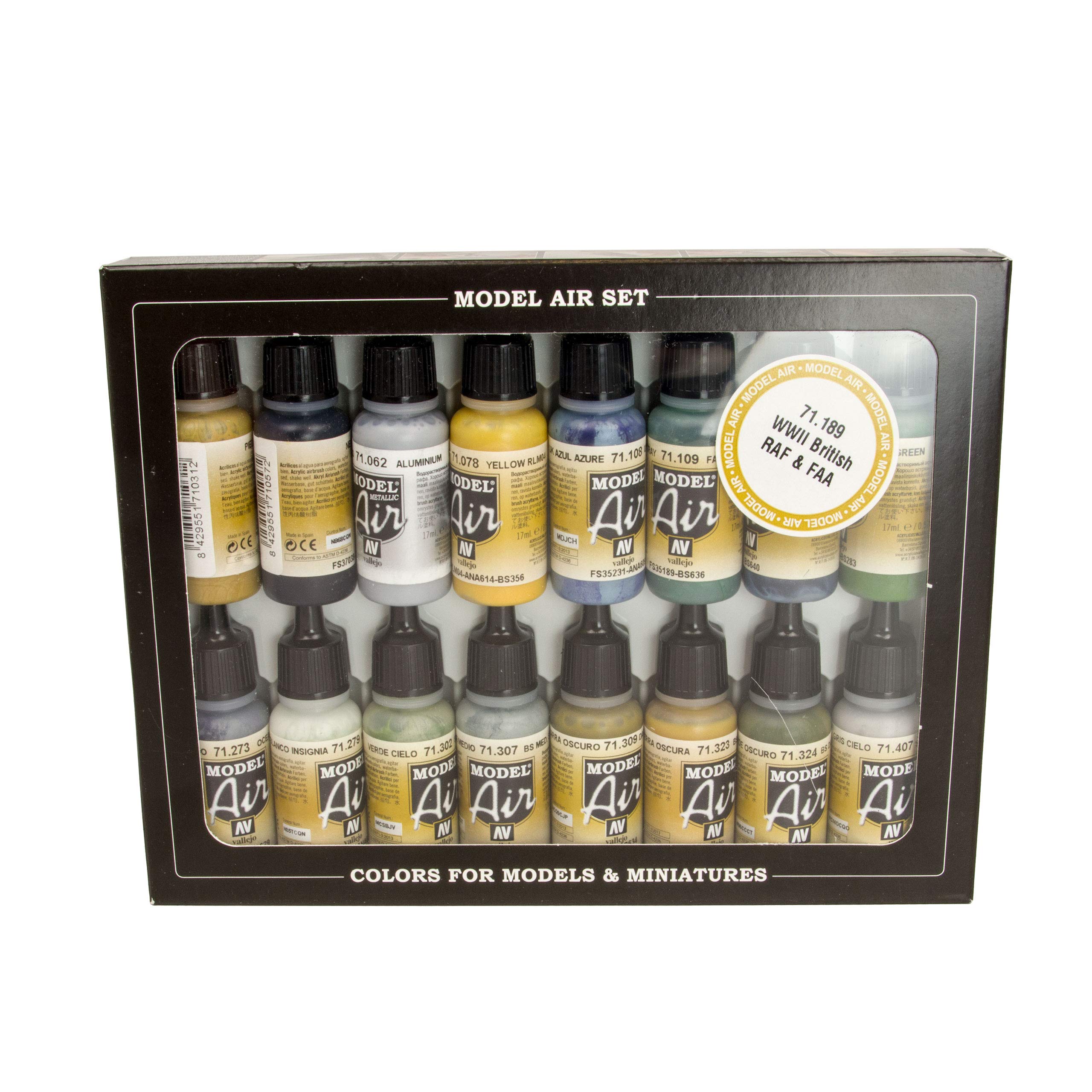 Vallejo Model Air WWII British Aircraft Colours RAF FAA Acrylic Paint Set for Air Brush - Assorted Colours (Pack of 16)