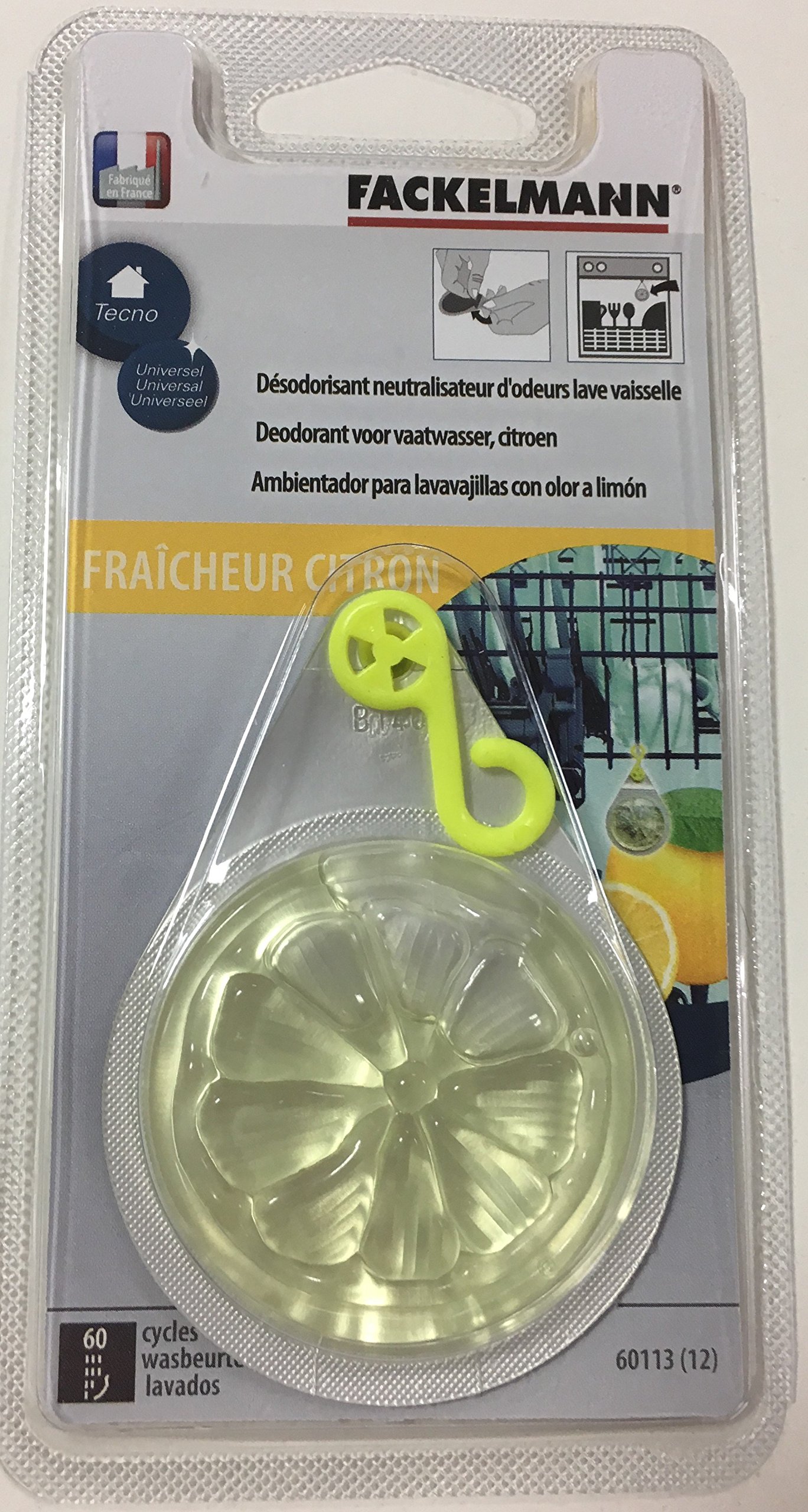 Fackelmann 60113 Désodorisant pour Lave-Vaisselle Senteur Citron, Jaune, 10 cm