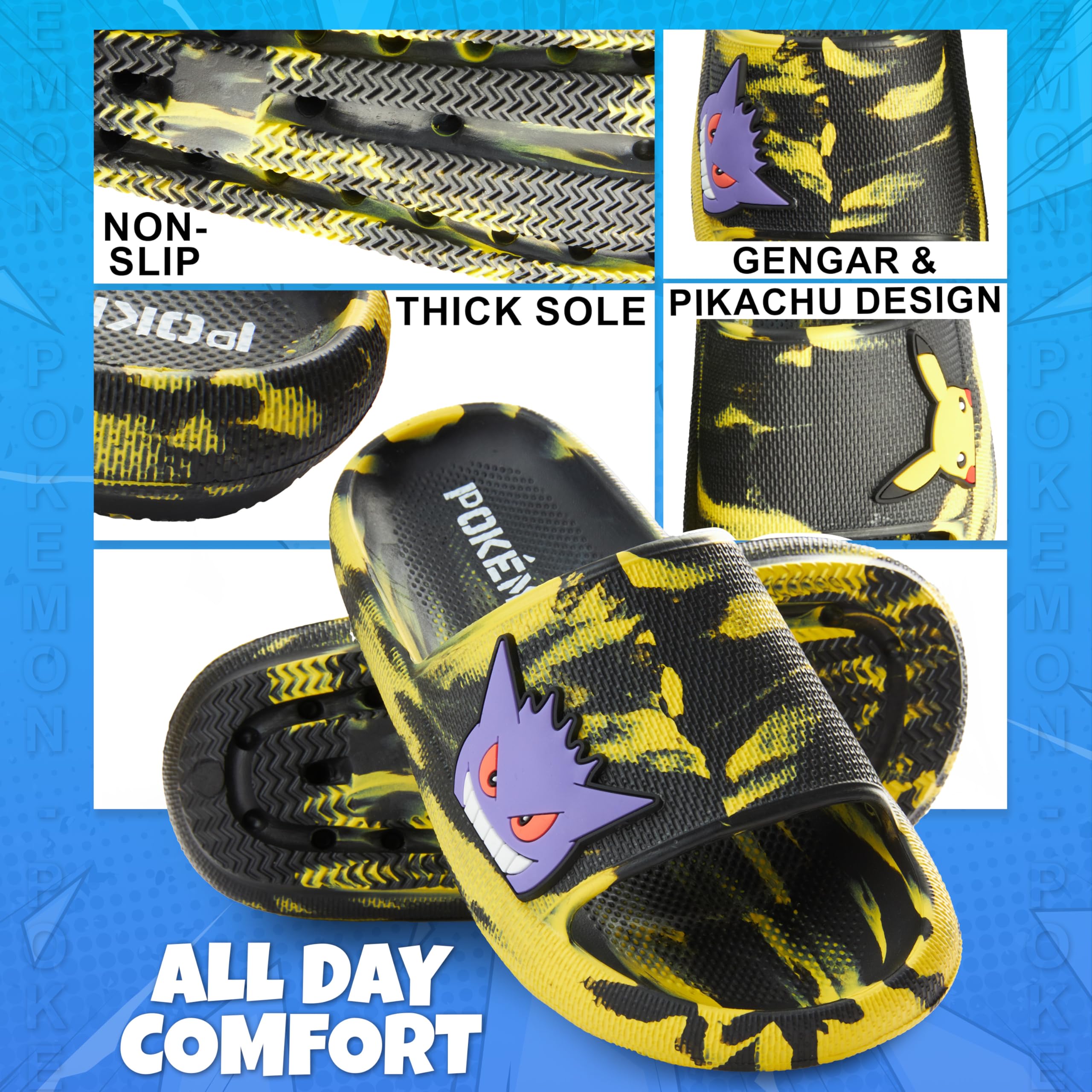 Get Trend Pokemon Pikachu | Ectoplasma | Ronflex Claquette Garcon, Été Chaussons Enfant et Ados, Sandales Plage, Piscine, Comfy Idee Cadeau