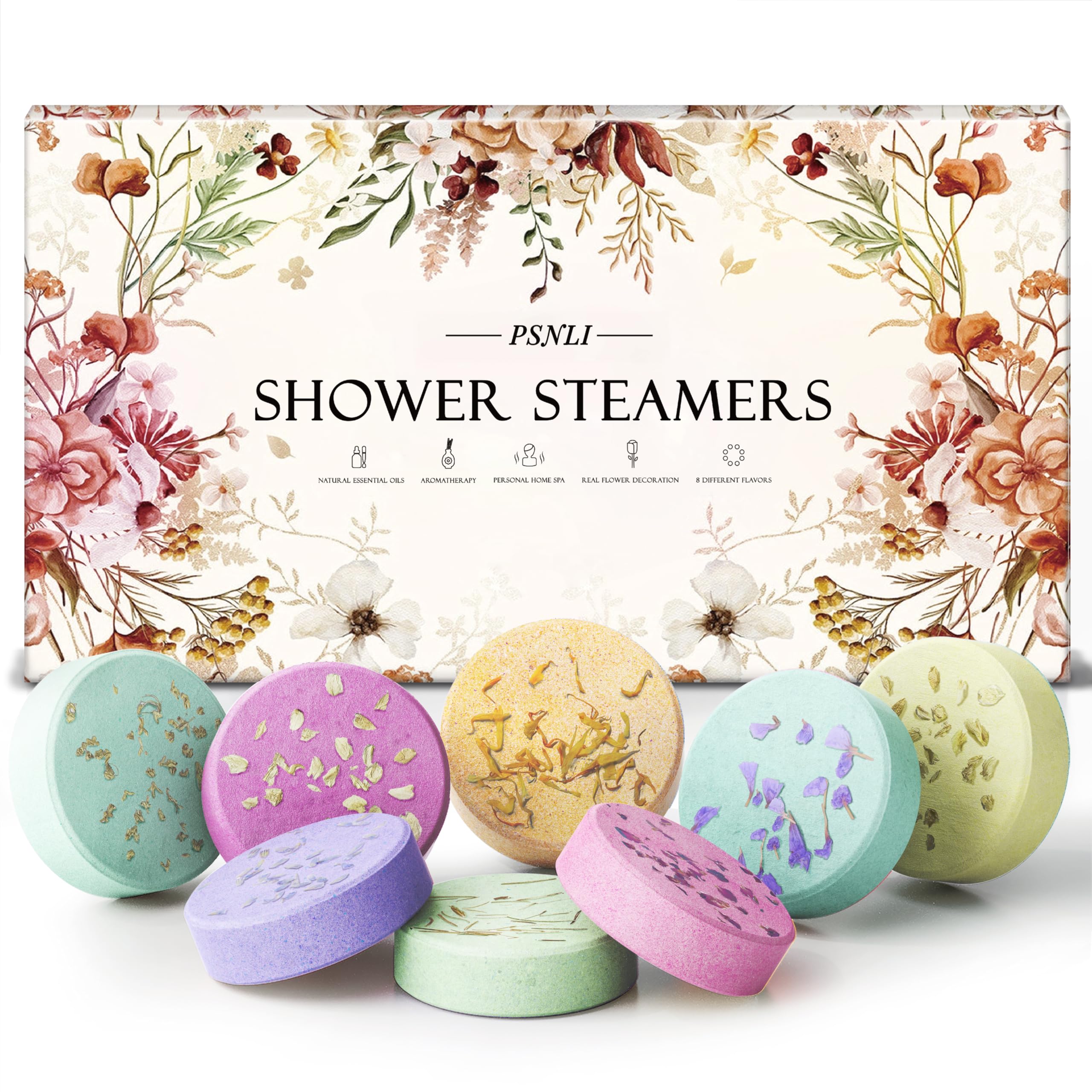 Shower Steamers Aromatherapy Stocking Stuffers 8 Scents, Christmas Gifts for Women Elegant Packaging Birthdays Gifts for Mom, Lavender Natural Essential Oil Home Spa Self Care & Relaxing