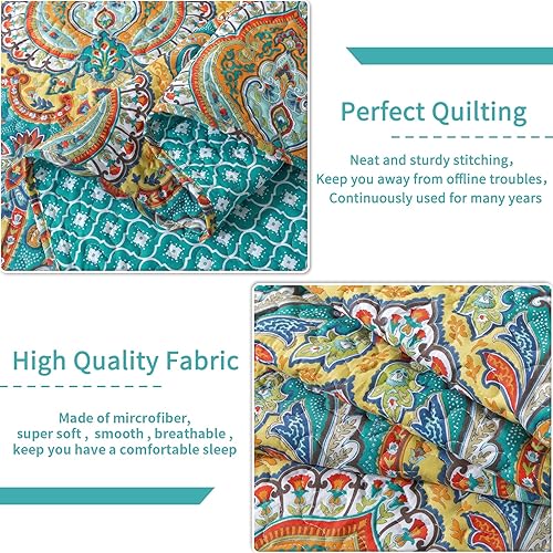 Miniatura 7 de Juego de ropa de cama de microfibra tamaño Queen para cama, colcha reversible acolchada bohemia