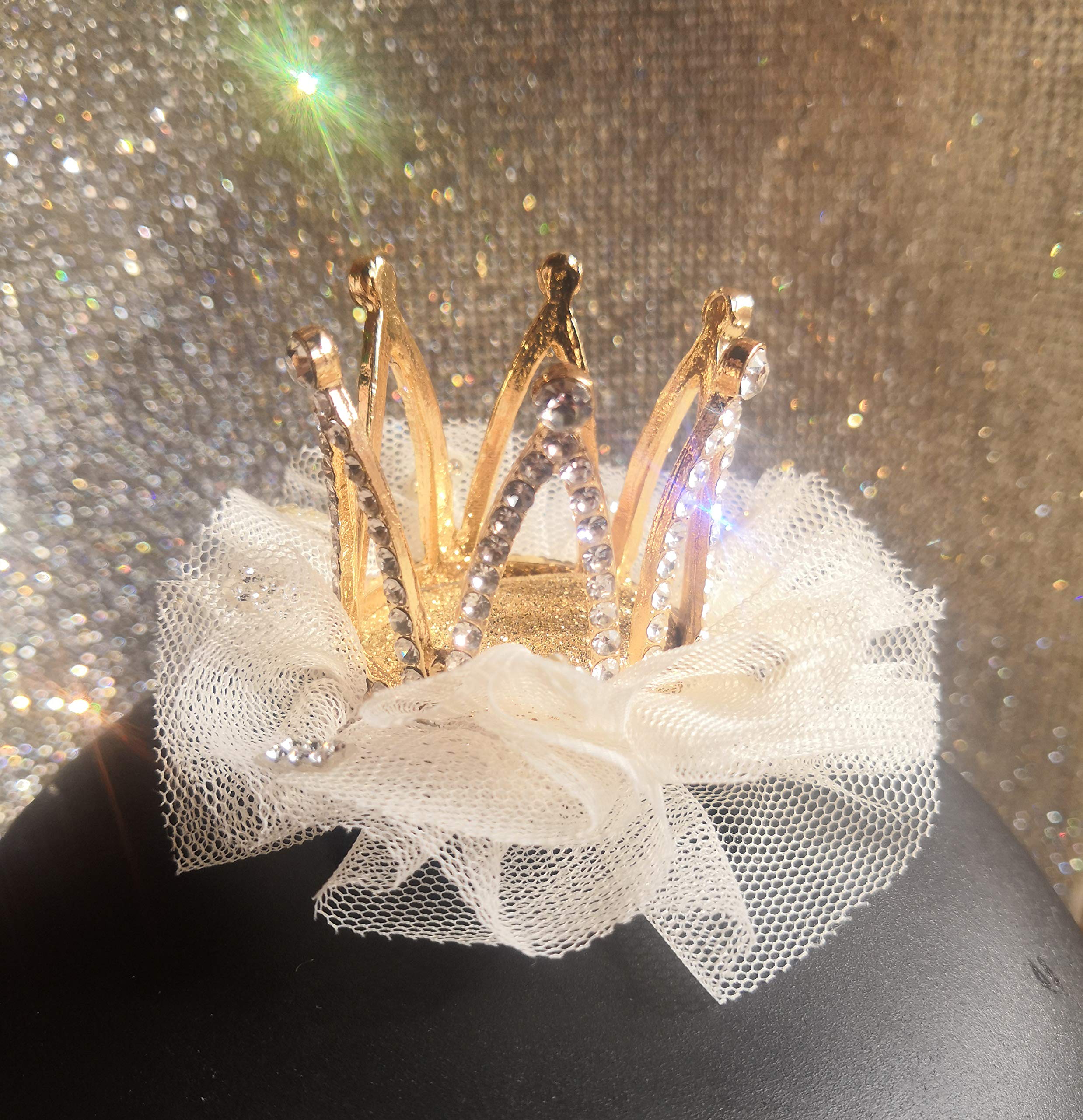 3T-SISTER Helm Krone Crystal Golden Crown mit cremeweißer Spitze für Skihelm Fahrradhelm Motorradhelm Überall wiederverwendbares Klett-Design Sport & Freizeit