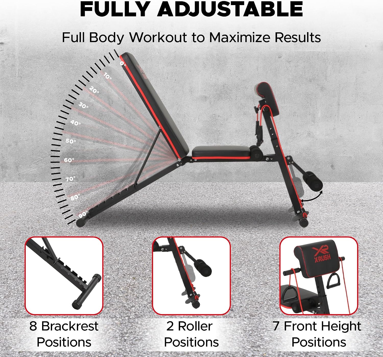 Multi-functional folding weight bench, adjustable weight bench, with 7 positions backrest adjustment and 2 training straps, 600 lbs capacity, suitable for full body workouts