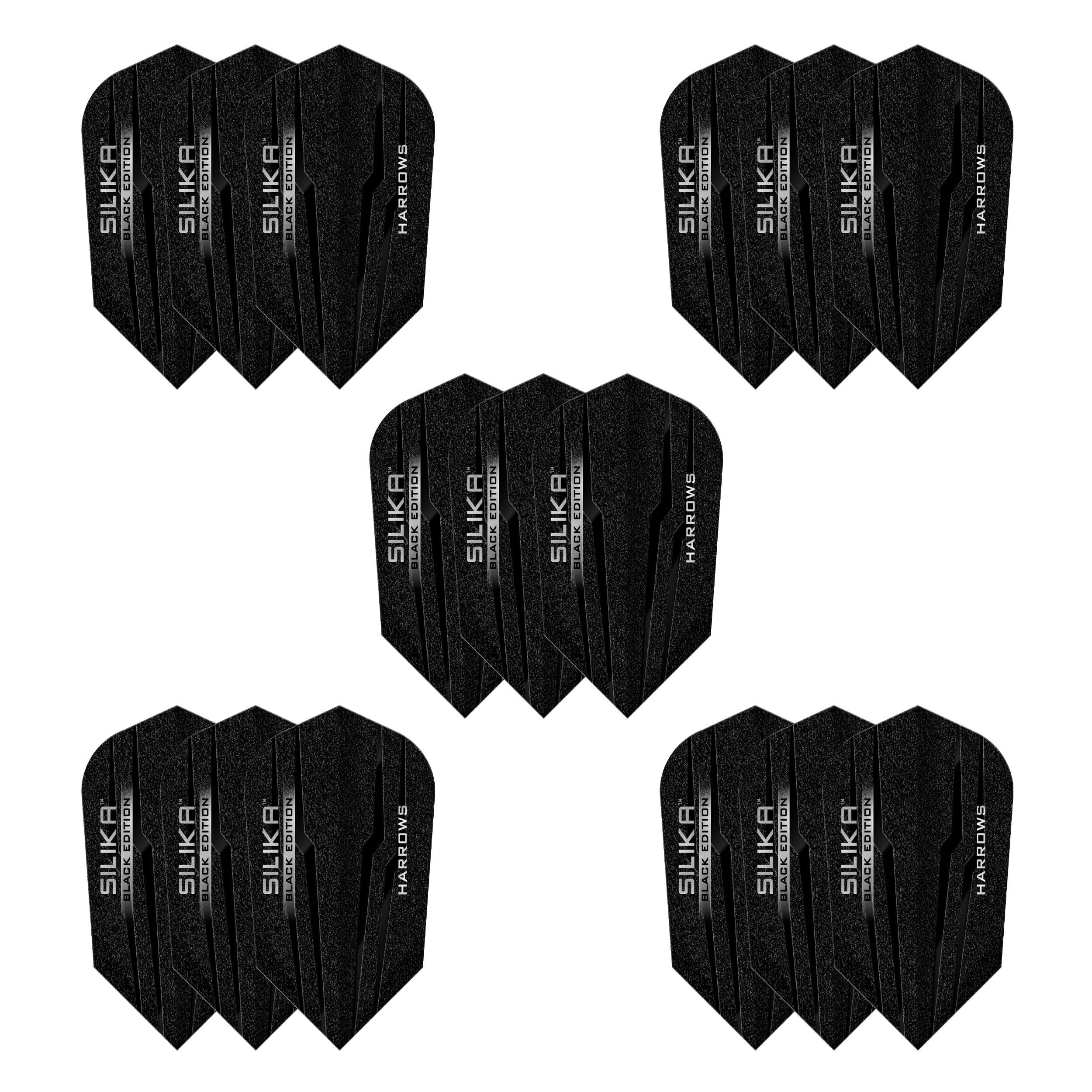 Harrows Silika Slim | 5 x zestawów Lotki do lotek (w sumie 15 lotek) I Lotki do lotek 100 mikronów I Premium Extra Strong Made in UK I Profesjonalne akcesoria do lotek I Czarna edycja