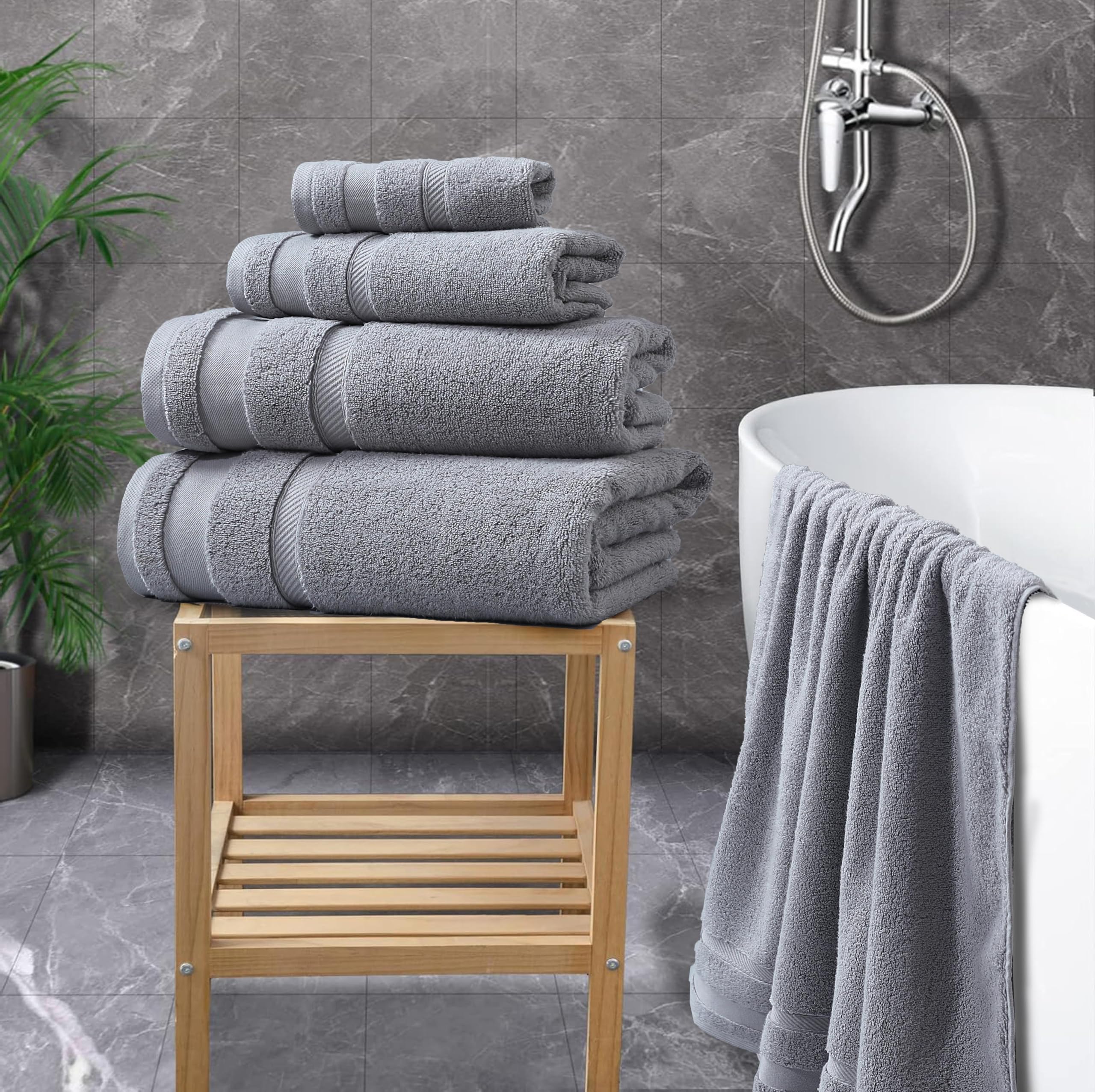 ATRIVM - Juego Toallas de Baño 4 Piezas 100% Algodón Zero Twist | Muy Suaves y Absorbentes de 600gr/m² | Incluye 2 Lavabo (50x100cm) + 2 Ducha (70x140cm) | (Gris Plata)