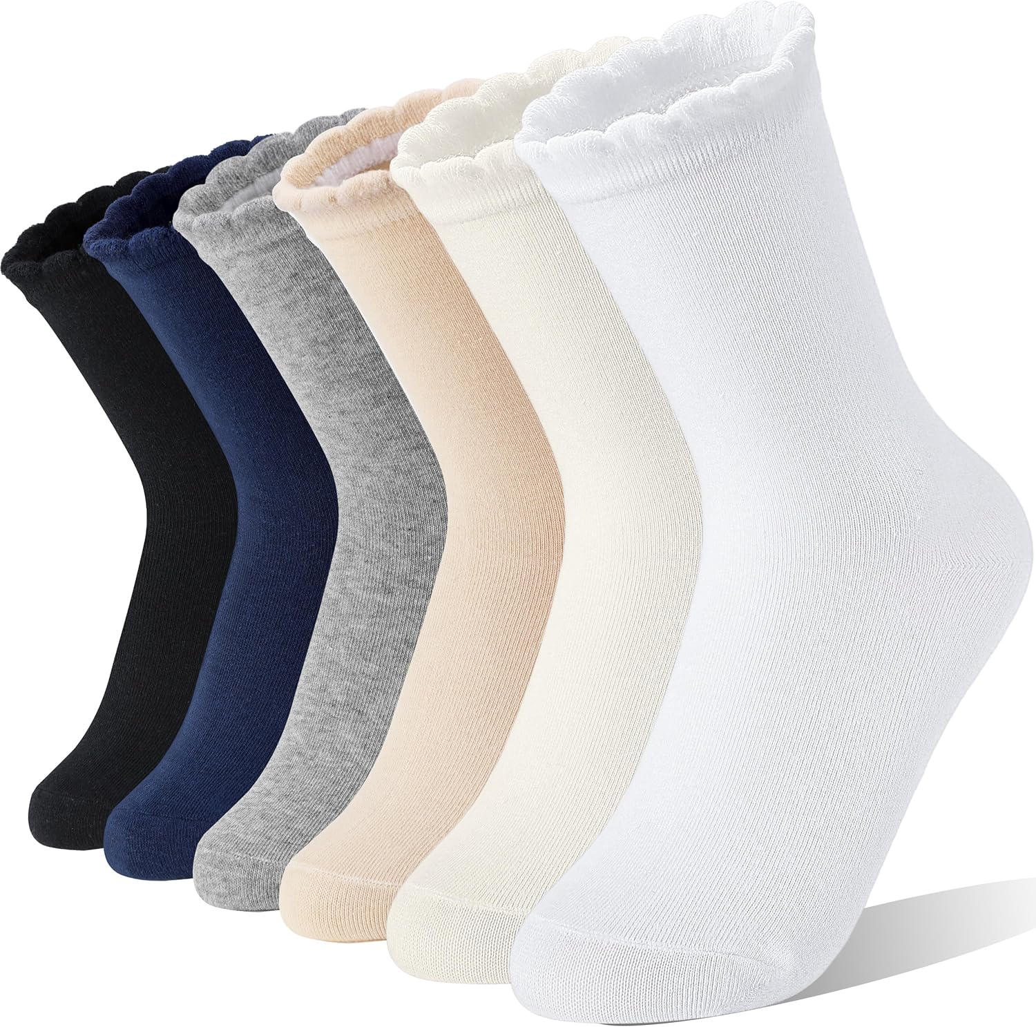 EBMORE Girls Kids Ruffle Socks Uniform School Dress Crew Cotton Textured Breathable Socks 6 Pairs