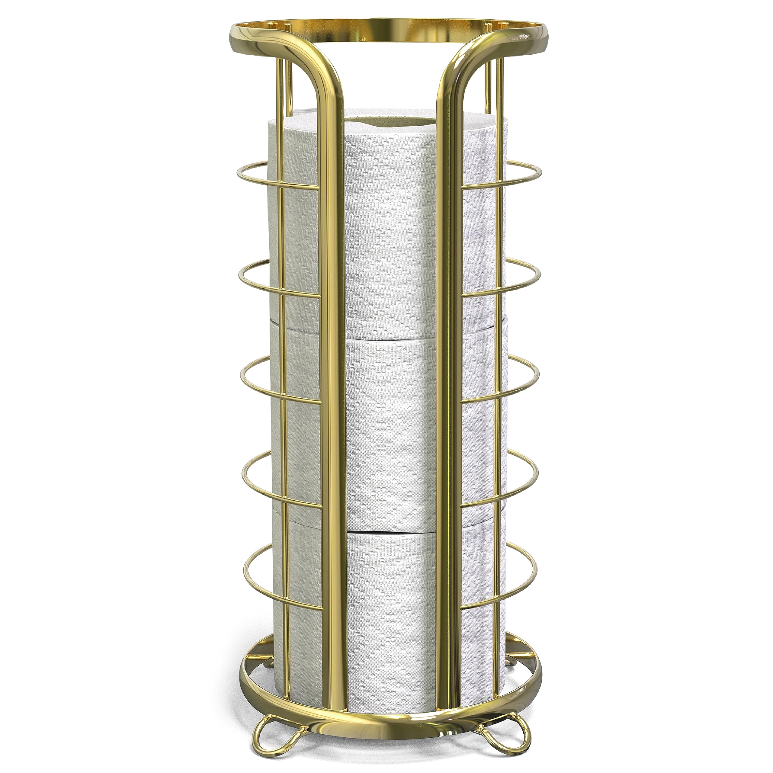 BROOKSTONE, Trending Black Toilet Paper Holder, Freestanding Bathroom Tissue Organizer, Minimalistic Storage Solution, Modern & Stylish Design [Holds MEGA Rolls], Gold