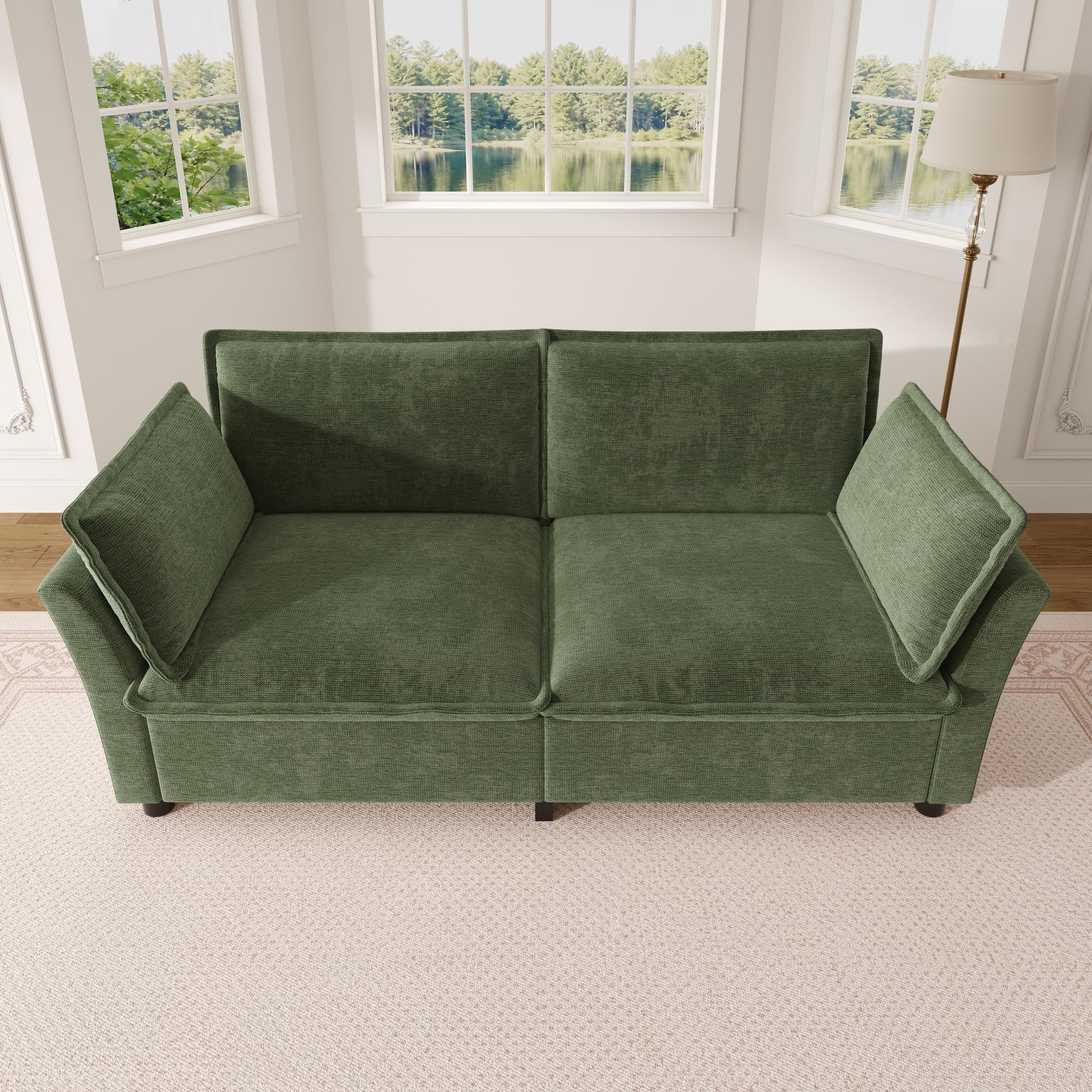 BTM Modern Cloud Sofa 2 Sitzer Couch Klein mit Armlehnenkissen Loveseat für Wohnzimmer, Kleine Räume, Wohnung, Dunkelgrün