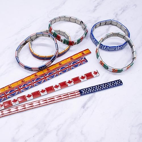 Miniatura 6 de Fablinks Pulsera italiana con dijes de acero inoxidable de 0.354 in, pulseras de eslabones para mujer, extensible y modular elástico, joyería de