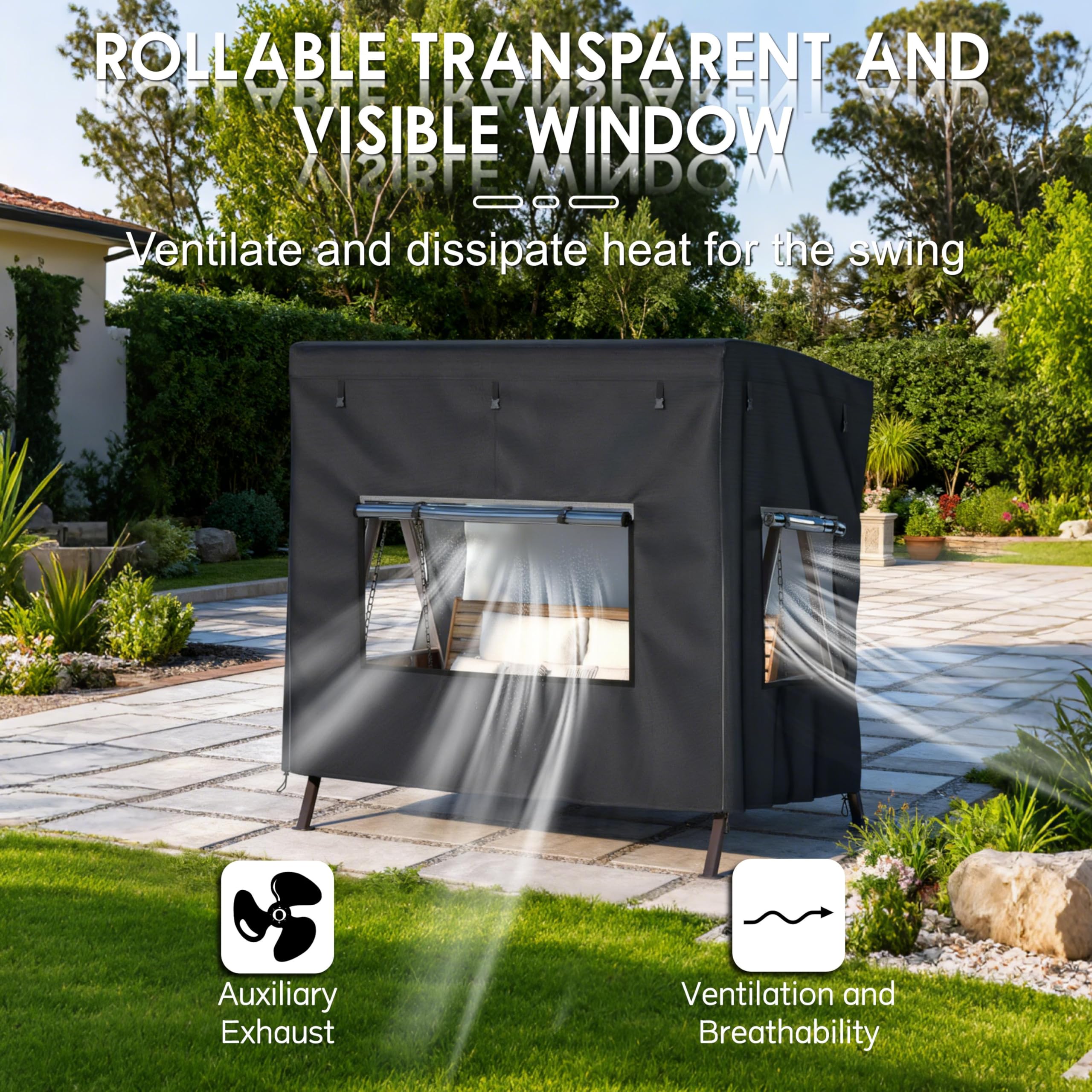 Funda para columpio al aire libre, (87 x 60 x 72 pulgadas), funda para hamaca de 3 plazas para exteriores, funda para silla de columpio, hamaca de jardín, con ventana de visualización