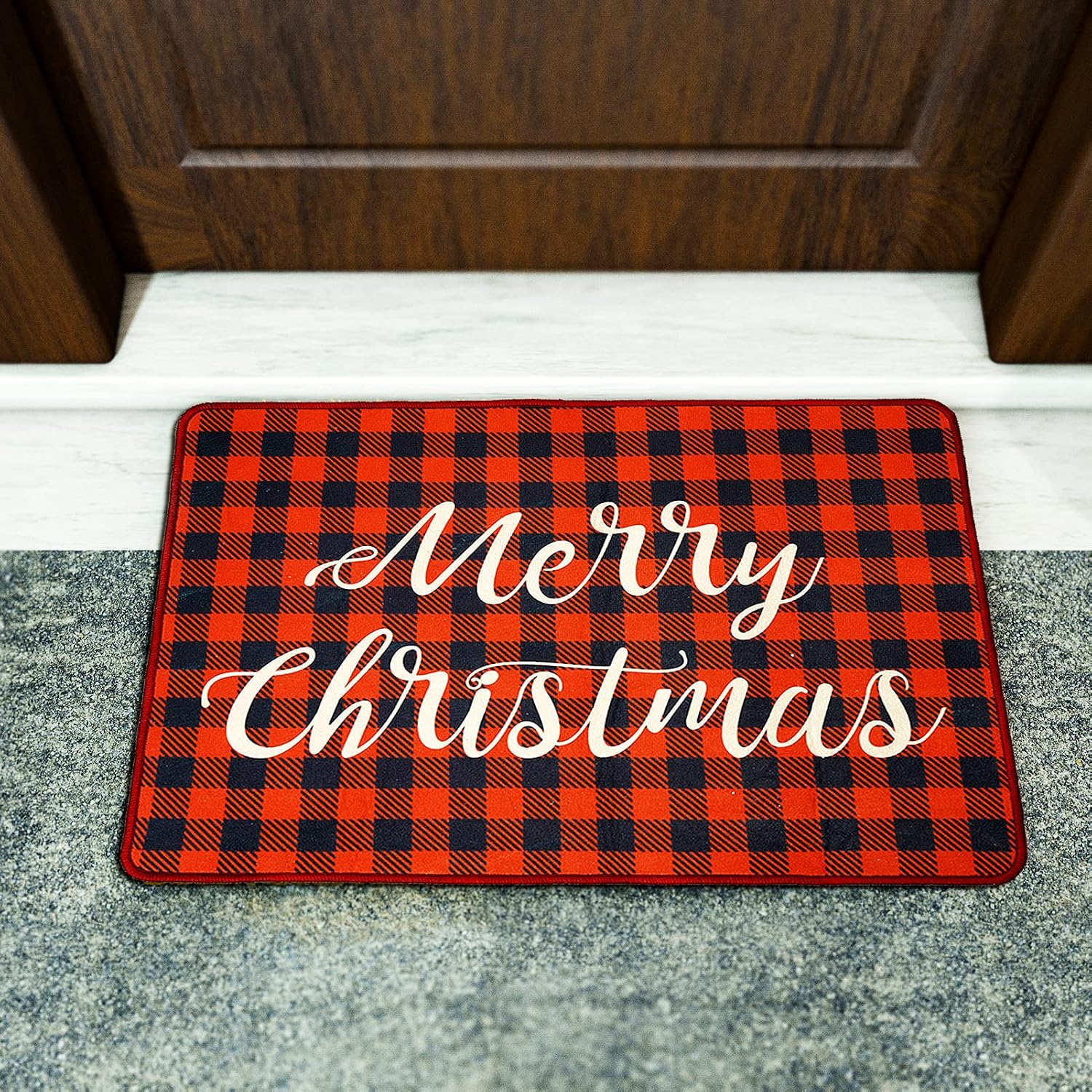 Phedrew Christmas Door Mat Buffalo Plaid Welcome Mat Outdoor Rug, Christmas Doormat for Front Door Outdoor Indoor Entrance