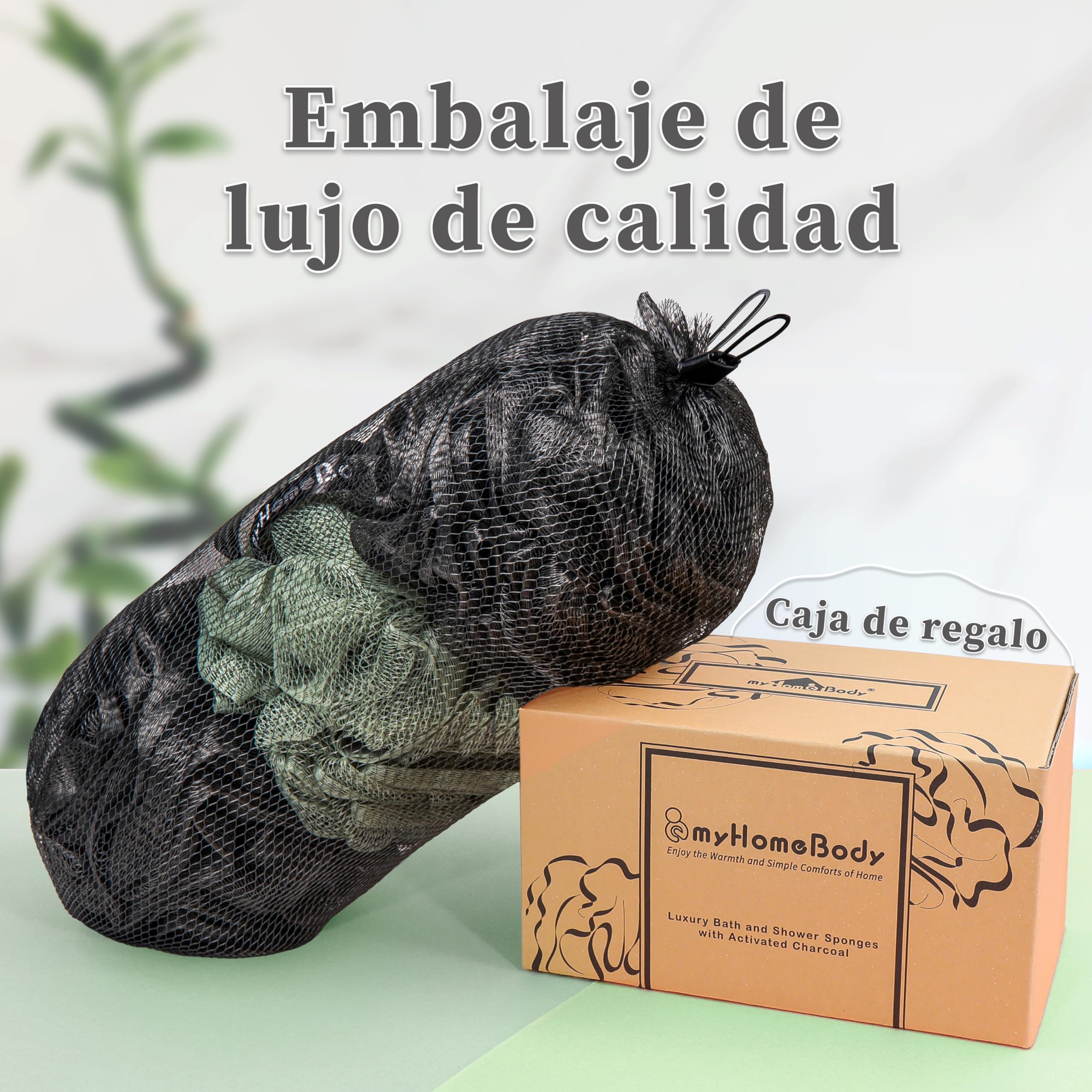 Esponja de lufa grande 70g exfoliante corporal baño con carbón activado 2 Graphite Gray + 1 Sage Green Paquete de 3
