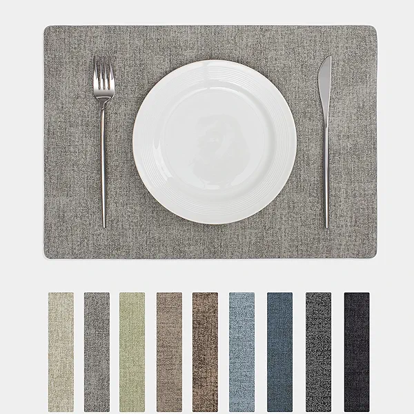 Chrysameld Vinyl Placemats Set of 8 - Faux Leather 100% Waterproof Oil-Proof Wipeable PU Place Mats, Heat Resistant Anti Slip Reversible Table Mats for Indoor & Outdoor Use,(17×12Inch, Light Grey)