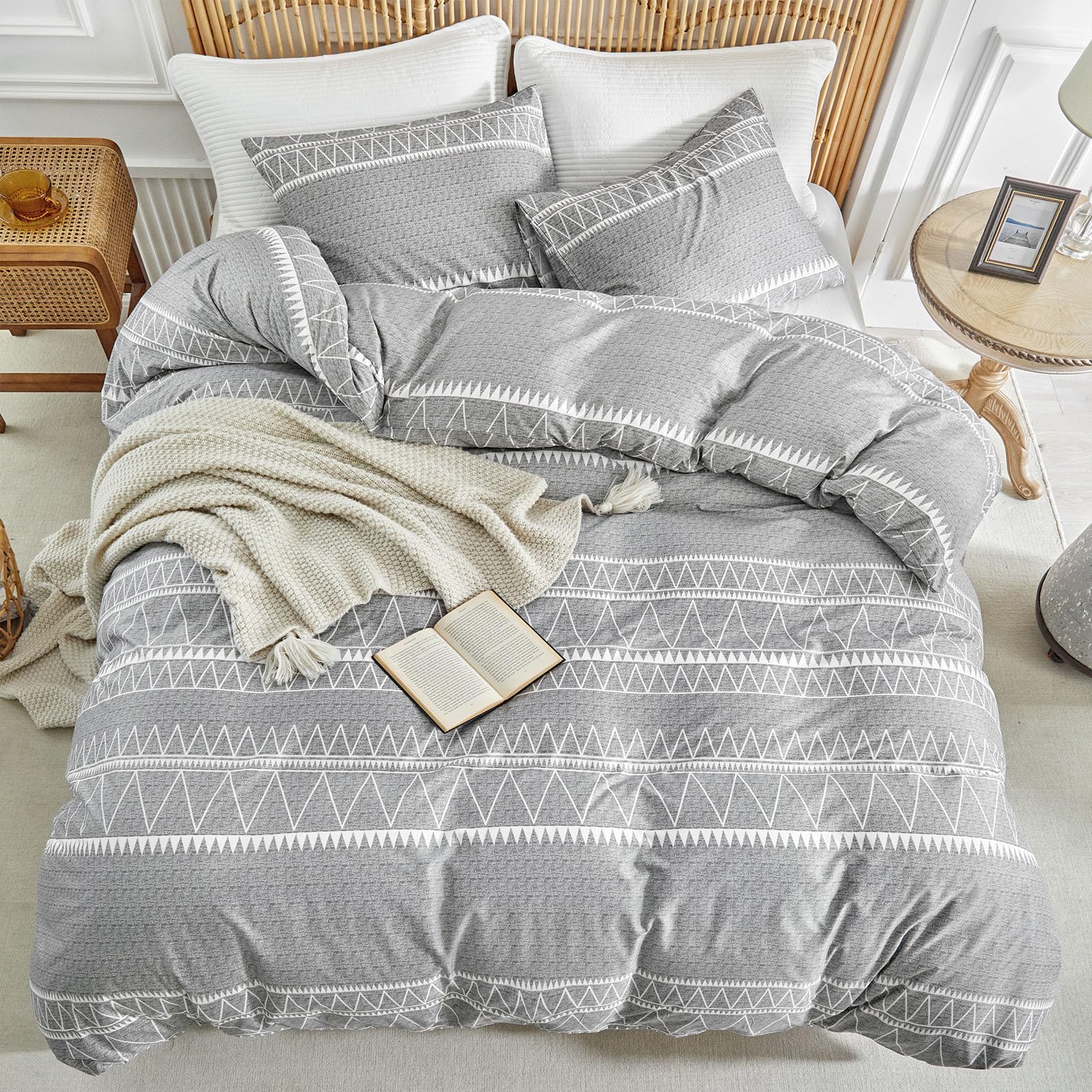 Lekesky Biancheria da letto 135 x 200 cm, colore bianco, con volant