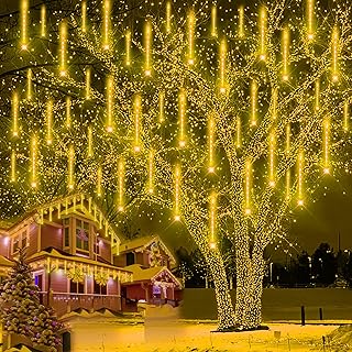 Christmas Lights Outdoor, Meteor Shower Falling 12 inch 8 Tubes Icicle Snow Raindrop Lights for Xmas Tree Holiday Party Decoration, UL Plug, Wram White