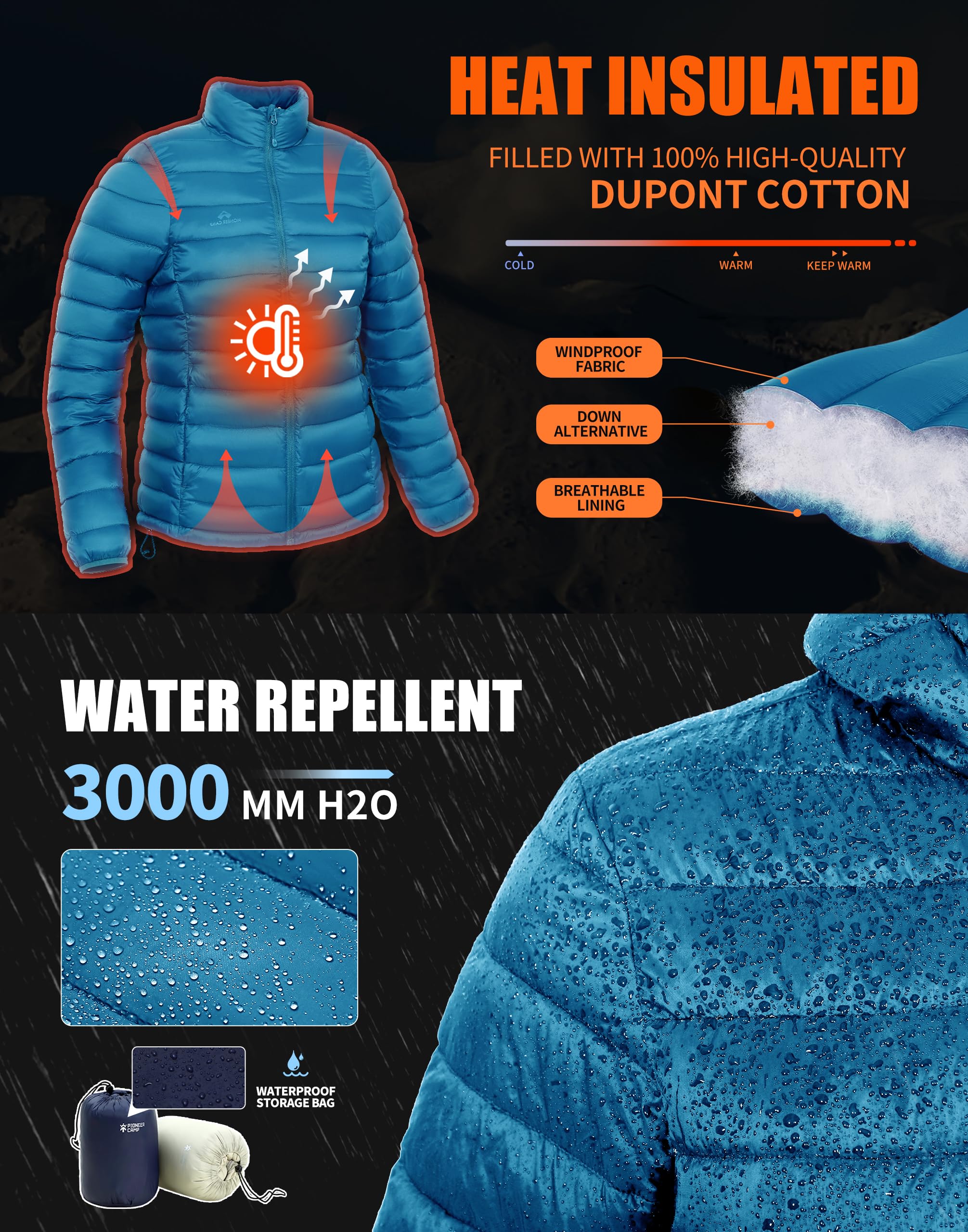 Pioneer Camp Piumino da donna ripiegabile invernale leggero trapuntato cappotto idrorepellente isolato termico caldo capispalla