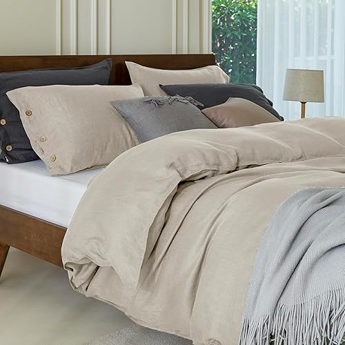 Miniatura 9 de EVERLY Juego de funda de edredón de 100 % lino puro, tamaño CK de 104 x 98 pulgadas, 3 piezas (1 funda de edredón, 2 fundas de almohada), suave y