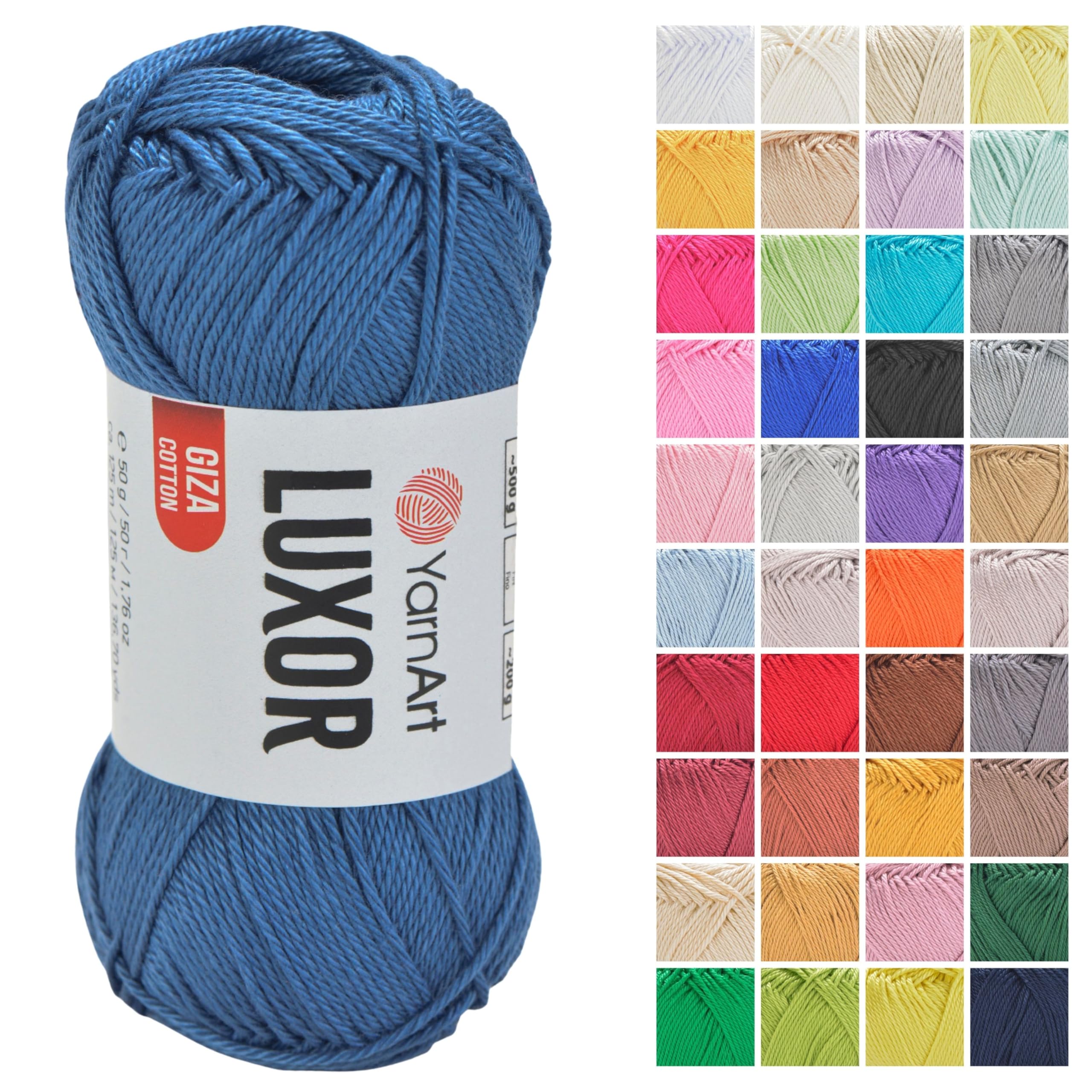 YarnArt Luxor Mercerized Cotton Yarn – 100% Giza Cotton, Smooth Texture, 50g (1.76 oz), 125m (136 yds), Lightweight Yarn for Summer Projects, Amigurumi, Baby Items, and Accessories (1242)