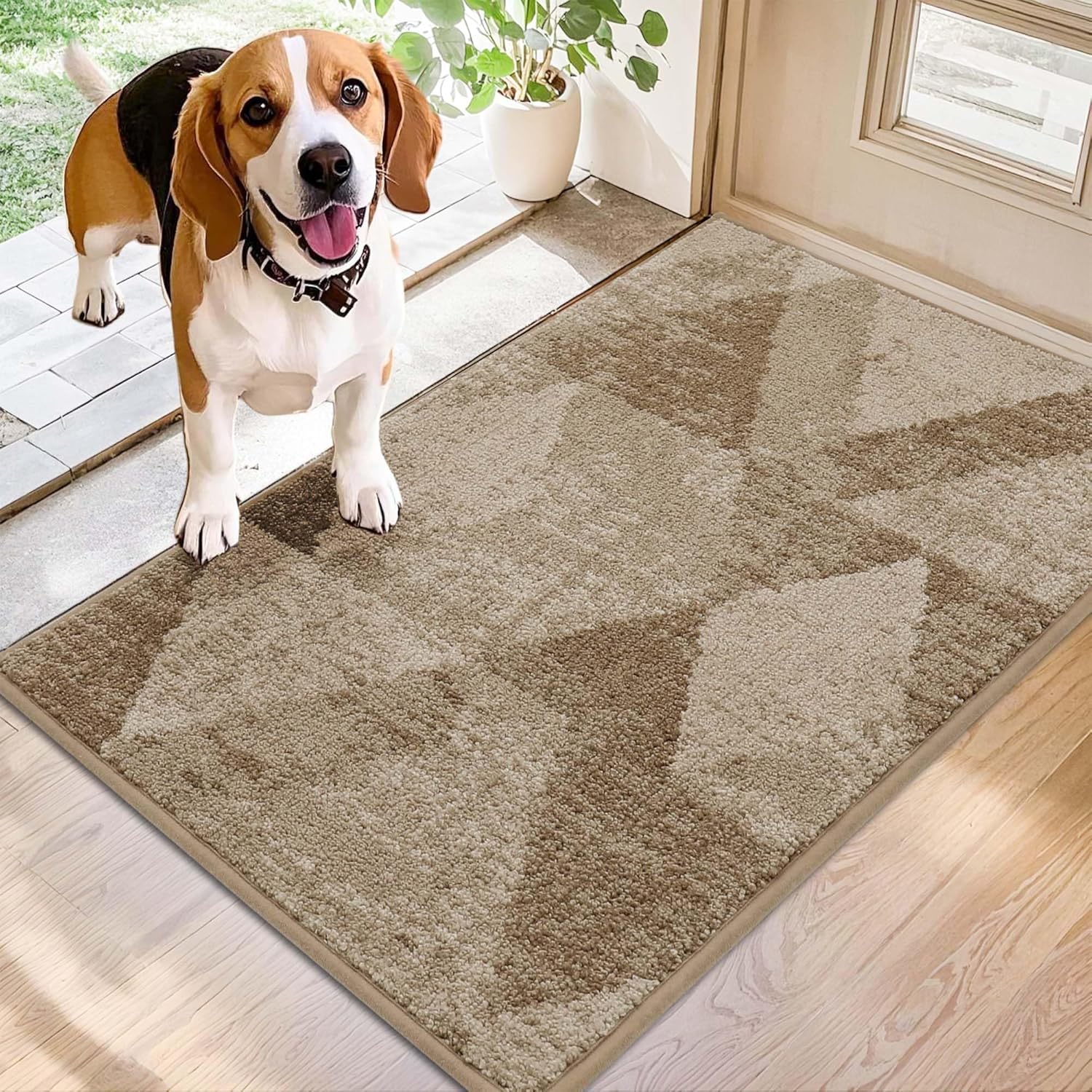 cosy homeer entryway rugs doormat 20"x32", non-slip absorbent polyester, washable rugs for front door, muddy paws & high traffic areas, beige beige 2'8" x 1'8" (square)