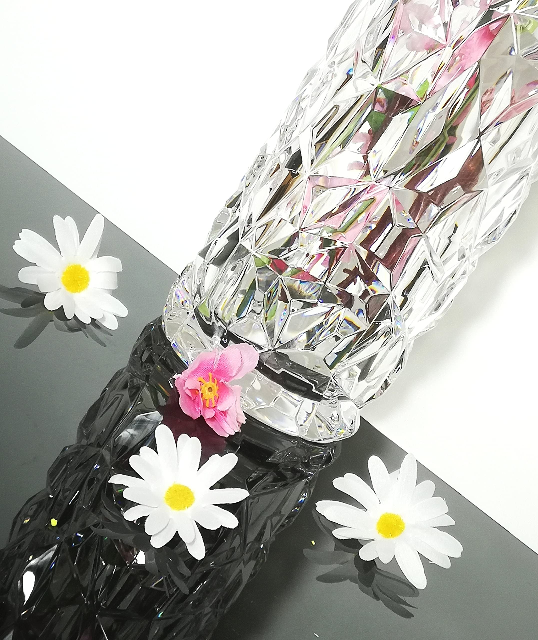Jarrón de plástico para decoración del hogar, jarrón a Prueba de caídas, jarrón Grande Transparente con patrón de Diamante 29 cm de Altura x 11 cm de Ancho