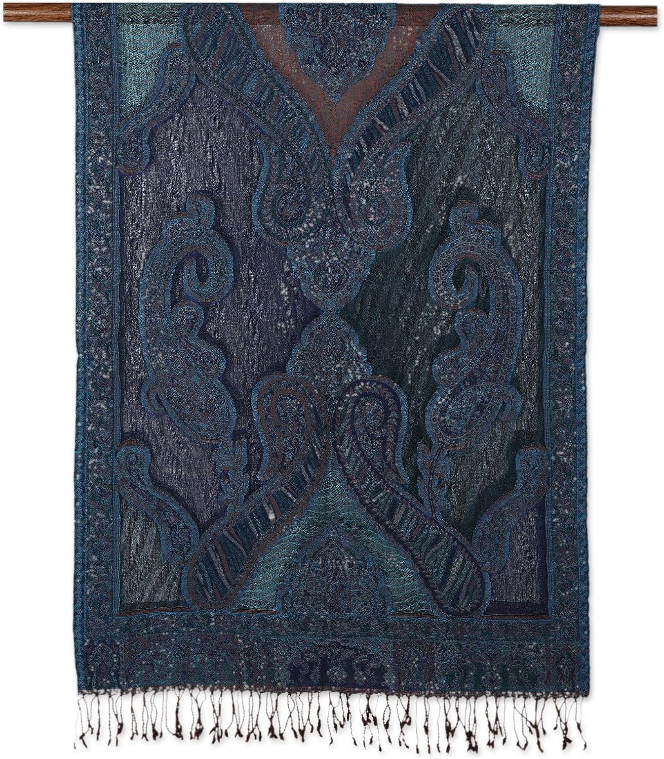 NOVICA Artisan Handmade Jacquard Wool Shawl Fringed Accessories Multicolor Jaquard India Floral 'Paisley Underground'