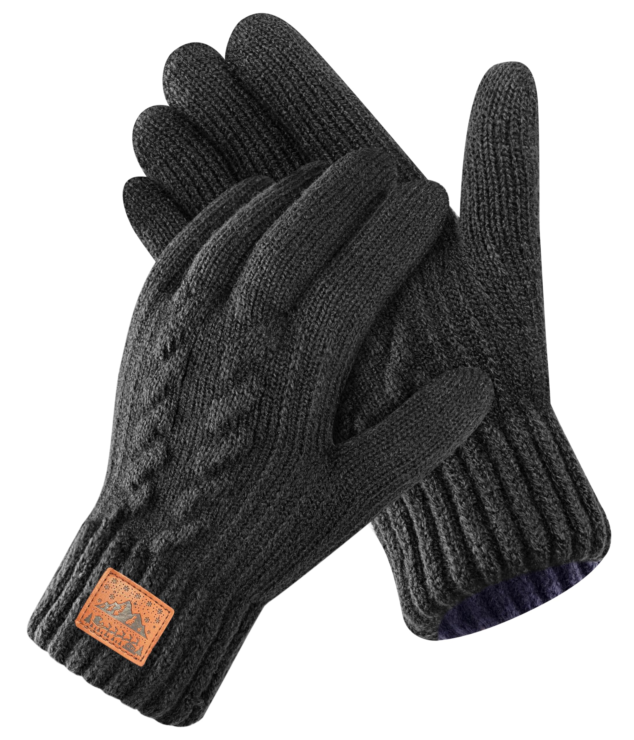 CAOZITOU Merino Wool Gloves for Men & Women, Thermal Gloves With Touchscreen Warm Fleece Liner for Winter Cold Weather, Black, XL