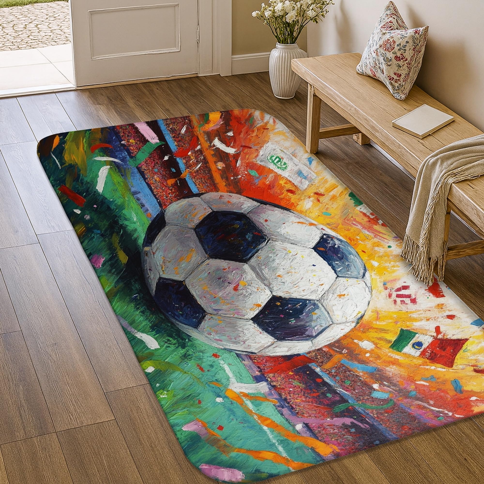 Tapis de football anti-peluche en éponge pour sol sec en cuisine et salle de bain