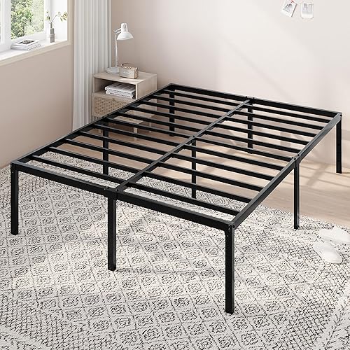 Miniatura 11 de Allewie Base de cama individual, camas de plataforma de metal de 18 pulgadas con espacio de almacenamiento, no necesita somier y fácil montaje,