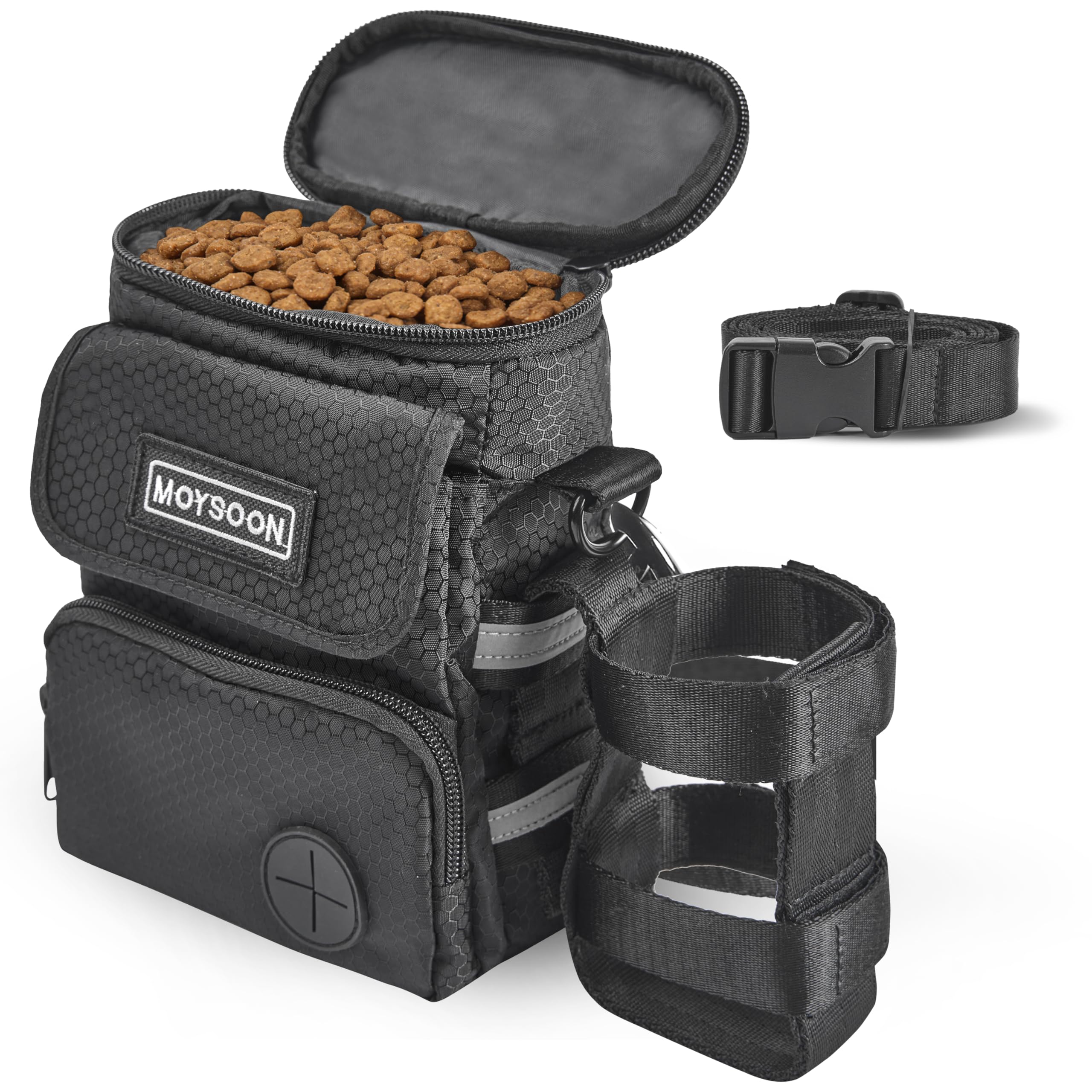 Moysoon Dog Training Treat Pouch with Waist Belt & Shoulder Strap - Adjustable 3-Way Wear Waterproof Dog Walking Bag - Multi-Pocket Fanny Pack for Treats, Poop Bags & Accessories