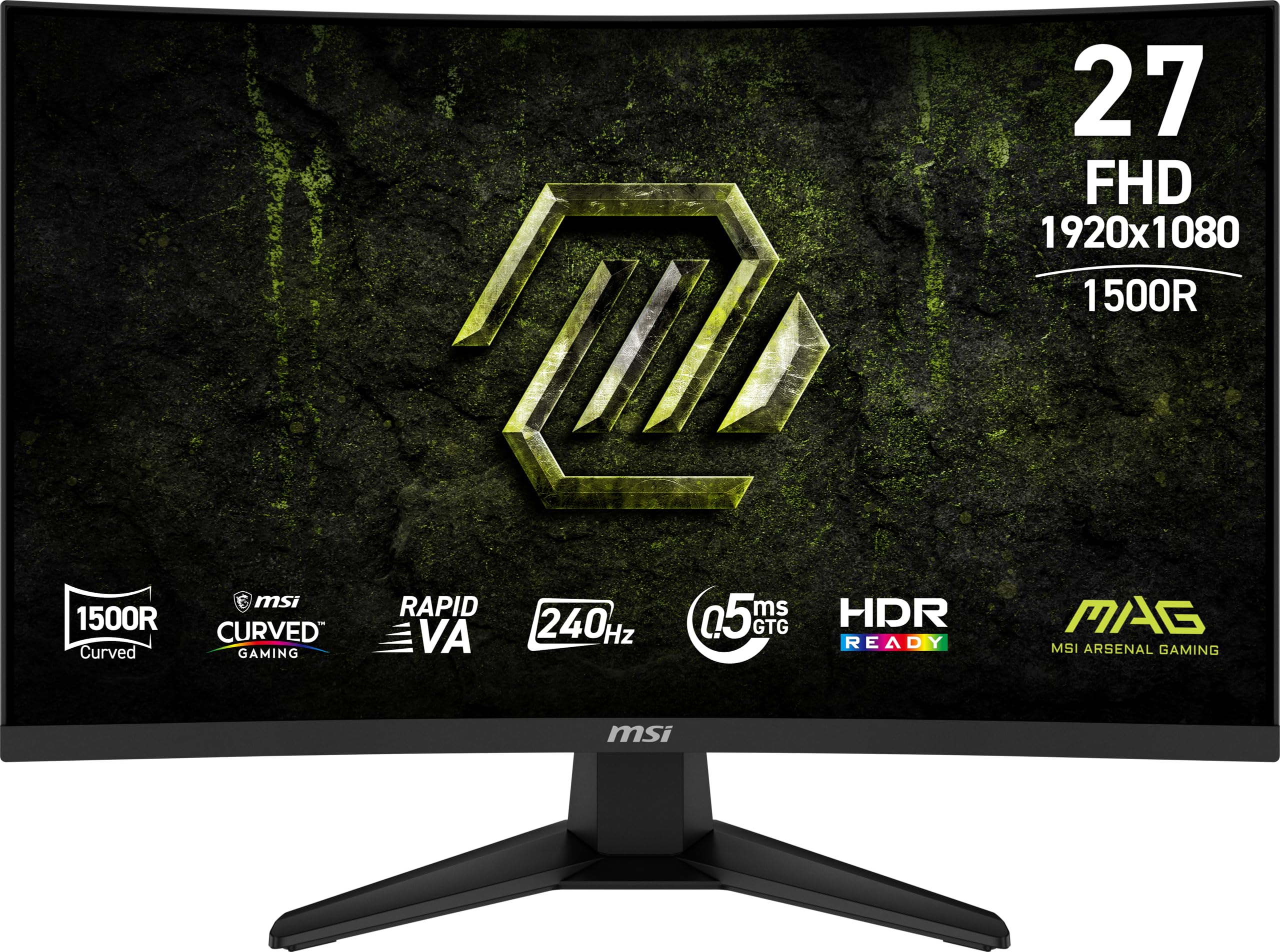 MSI MAG 275CF X24 Gaming Monitor 27" 1920 x 1080 (FHD), 240 Hz, sincronizzazione adattiva, compatibile HDR, HDMI, porta VGA, montaggio VESA, inclinabile, telaio sottile su 4 lati, 0,​5 ms, nero