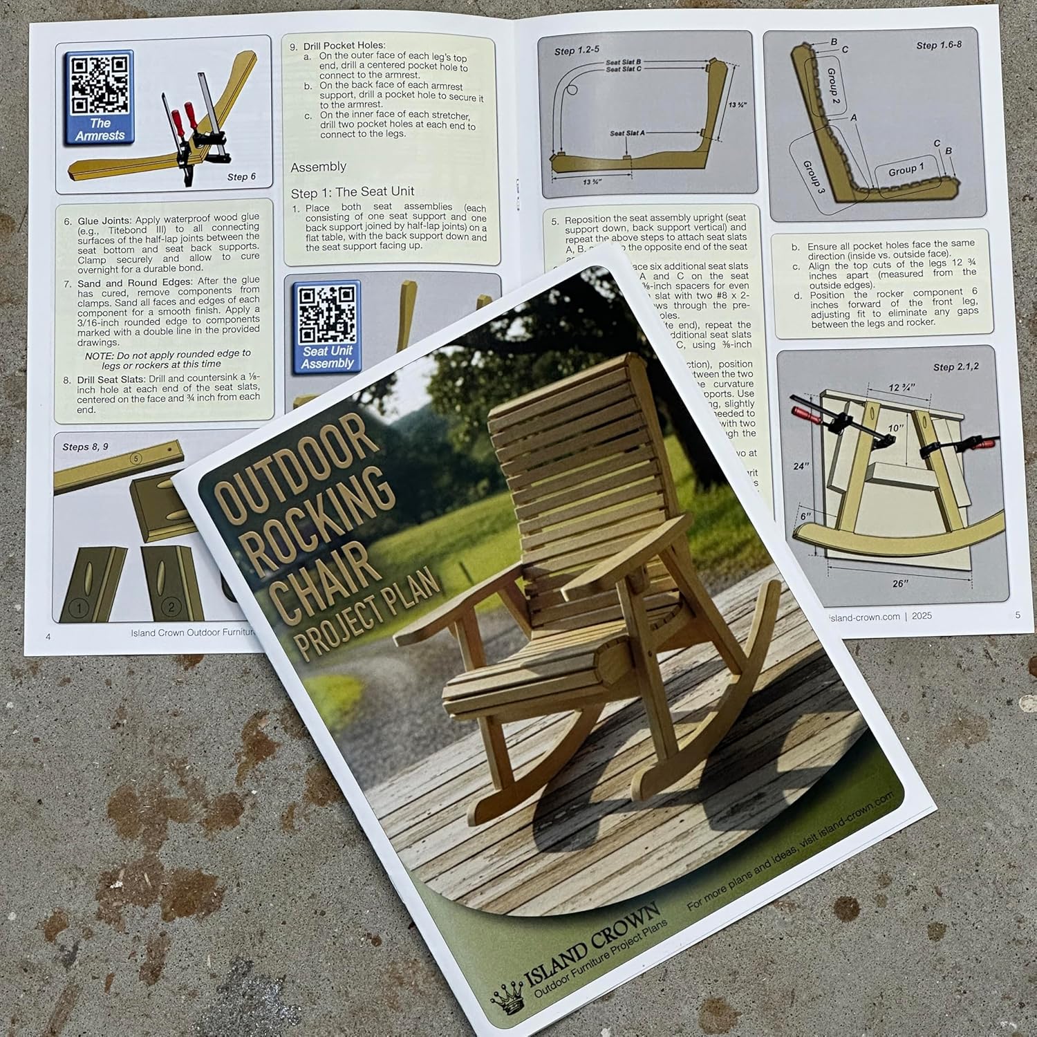 Island Crown DIY Outdoor Rocking Chair Project Plan with Templates, Wooden Patio Furniture Building Guide, 1/4-inch MDF Templates, Detailed Instructions