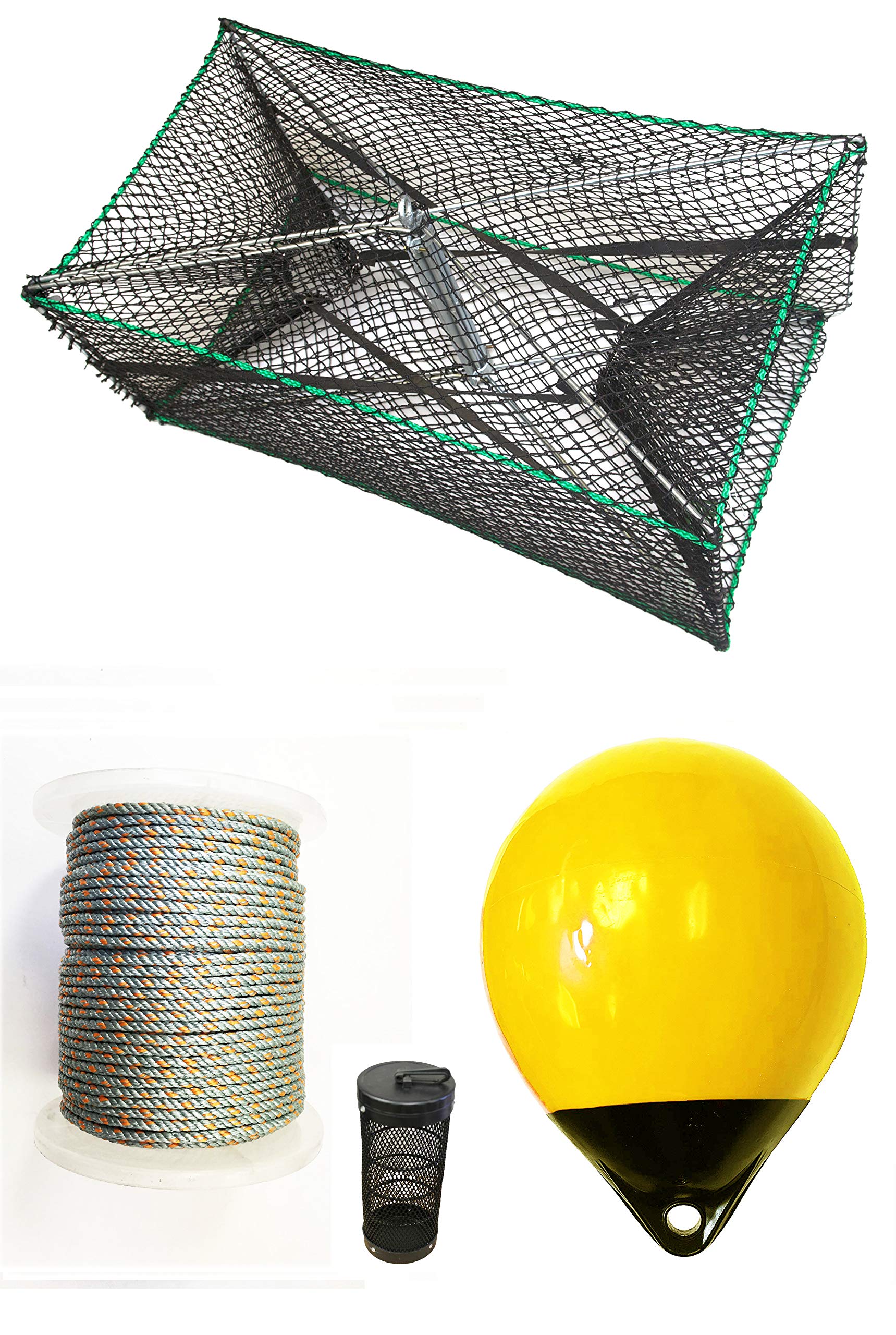 KUFA Sports Galvanized Steel Foldable Prawn Trap with 400' Rope, 15