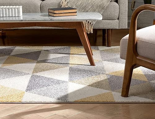 Miniatura 7 de Well Woven Isometry Alfombra triangular gris geométrico, Moderno, Dorado