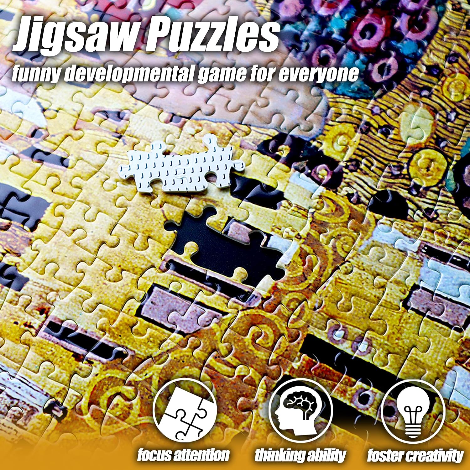 MISITU Jigsaw Puzzles 2000 Pieces for Adults The Kiss by Gustav Klimt Challenging Difficult Puzzles Christmas Birthday Gift Game 39.37 x 27.56 Inches