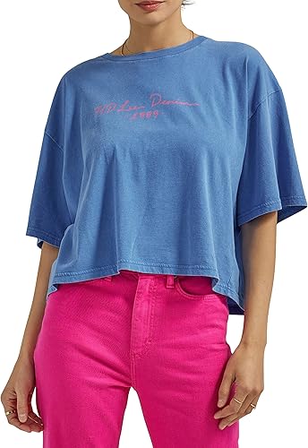 Lee Boxy Crop Graphic T-Shirt, Ferris (Bleu Marine), XL Femme