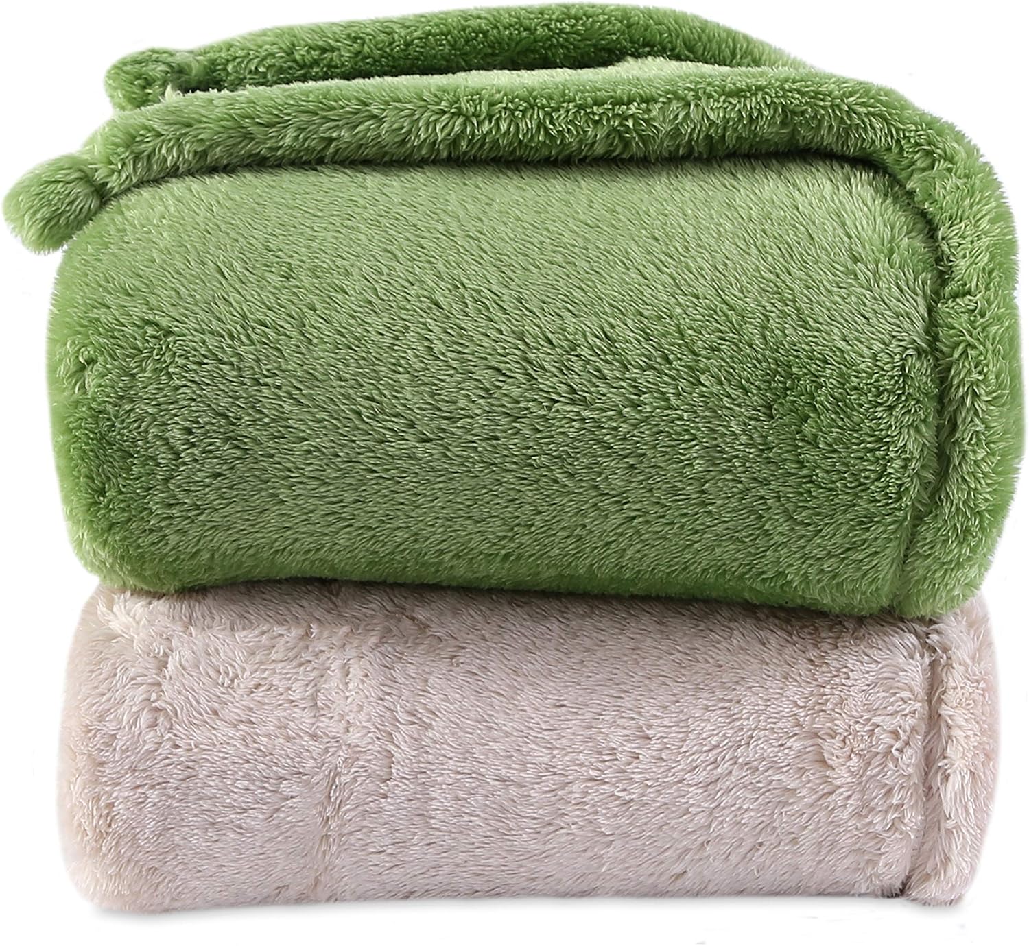 Berkshire Blanket Extra-Fluffy Throw 2 Pack | Super Soft Cozy Throw Blanket | All-Season Plush Warmth | Light Green and Tan | 2 Pack 55" x 70"