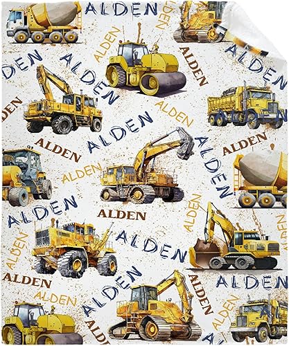 Miniatura 2 de Caimizogojocrz Manta personalizada de construcción con camiones de excavadora para bebés, manta de felpa personalizada para niños con excavadora y