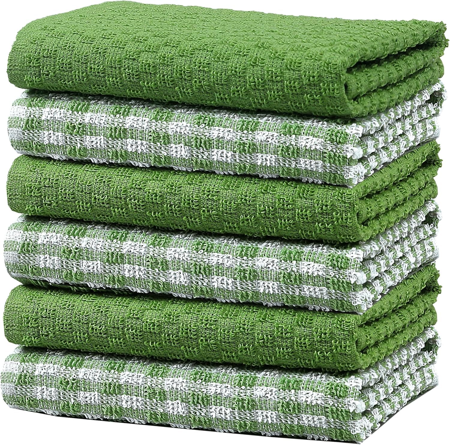 POSHLIVING Terry Kitchen Tea Towels 100% Cotton Super Absorbent Quick Drying Soft Towel Kitchen Dish Cloths for Drying & Cleaning Household Essentials (6, Green)