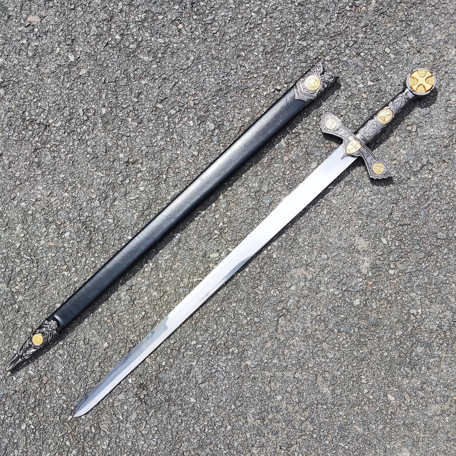 Stainless Steel Medieval Cross Crusader Knight Templar Sword for Collection, Cosplay, Display-32.9 Inch - Image 3